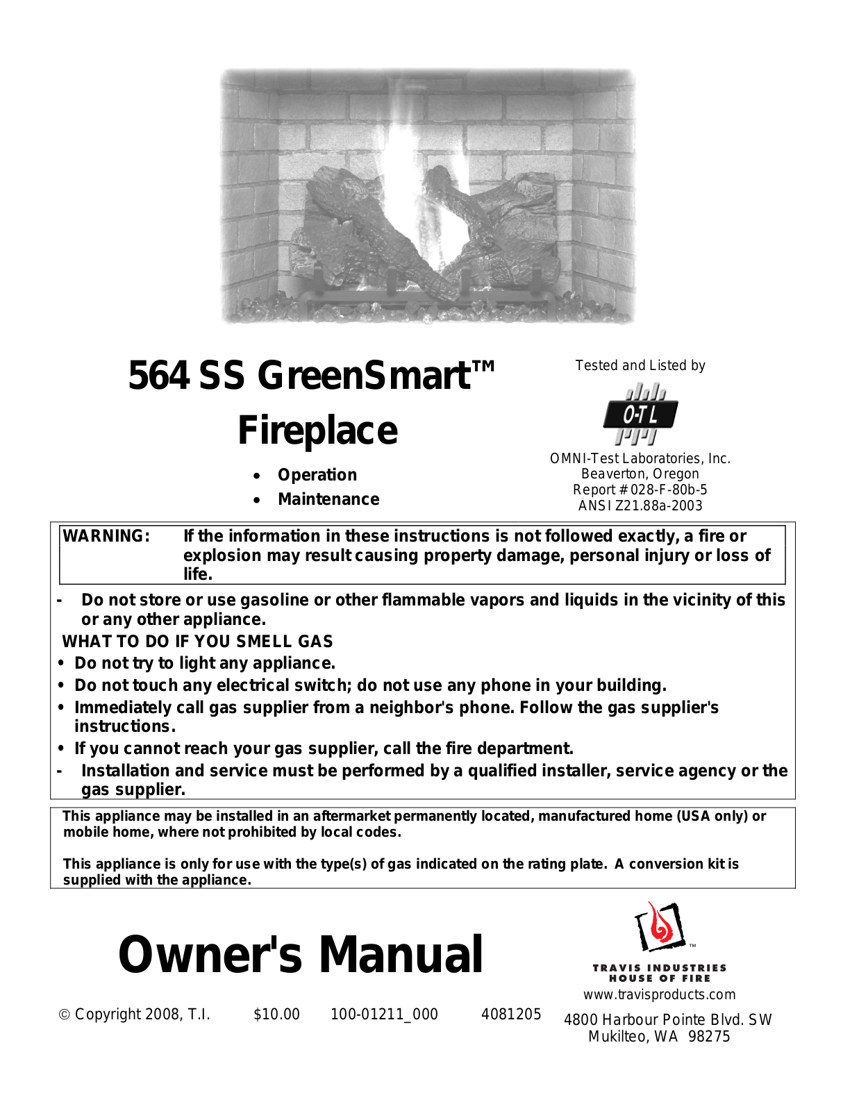 Avalon Stoves 564 SS User Manual