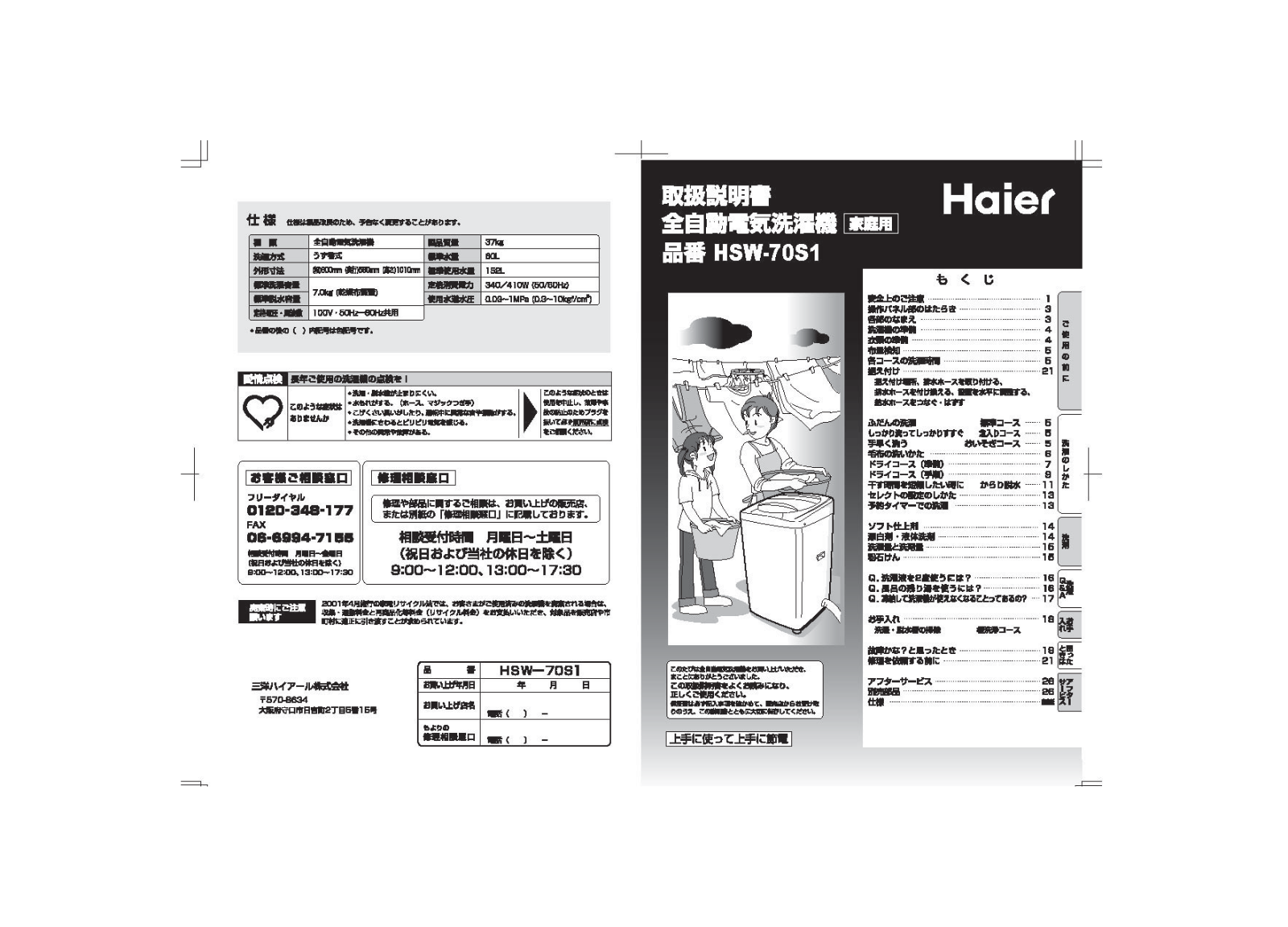 Haier HSW-70S1 User Manual