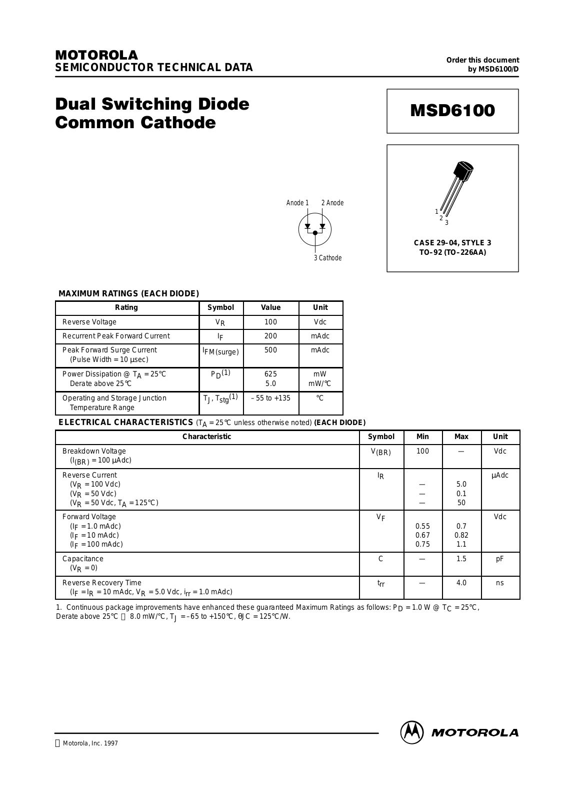 MOTOROLA MSD6100, MSD6100RLRA Datasheet