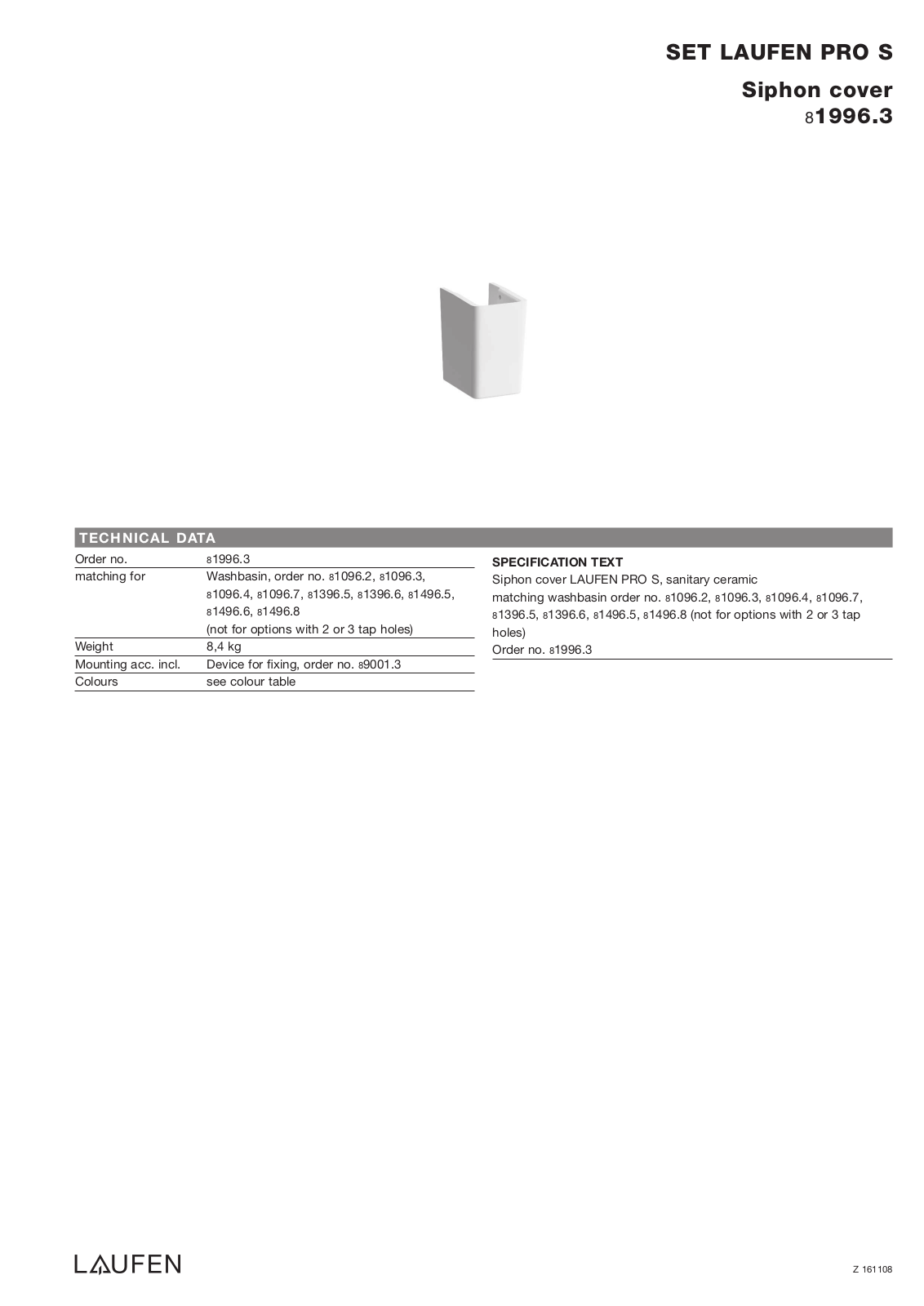 Laufen 8.1996.3 Datasheet