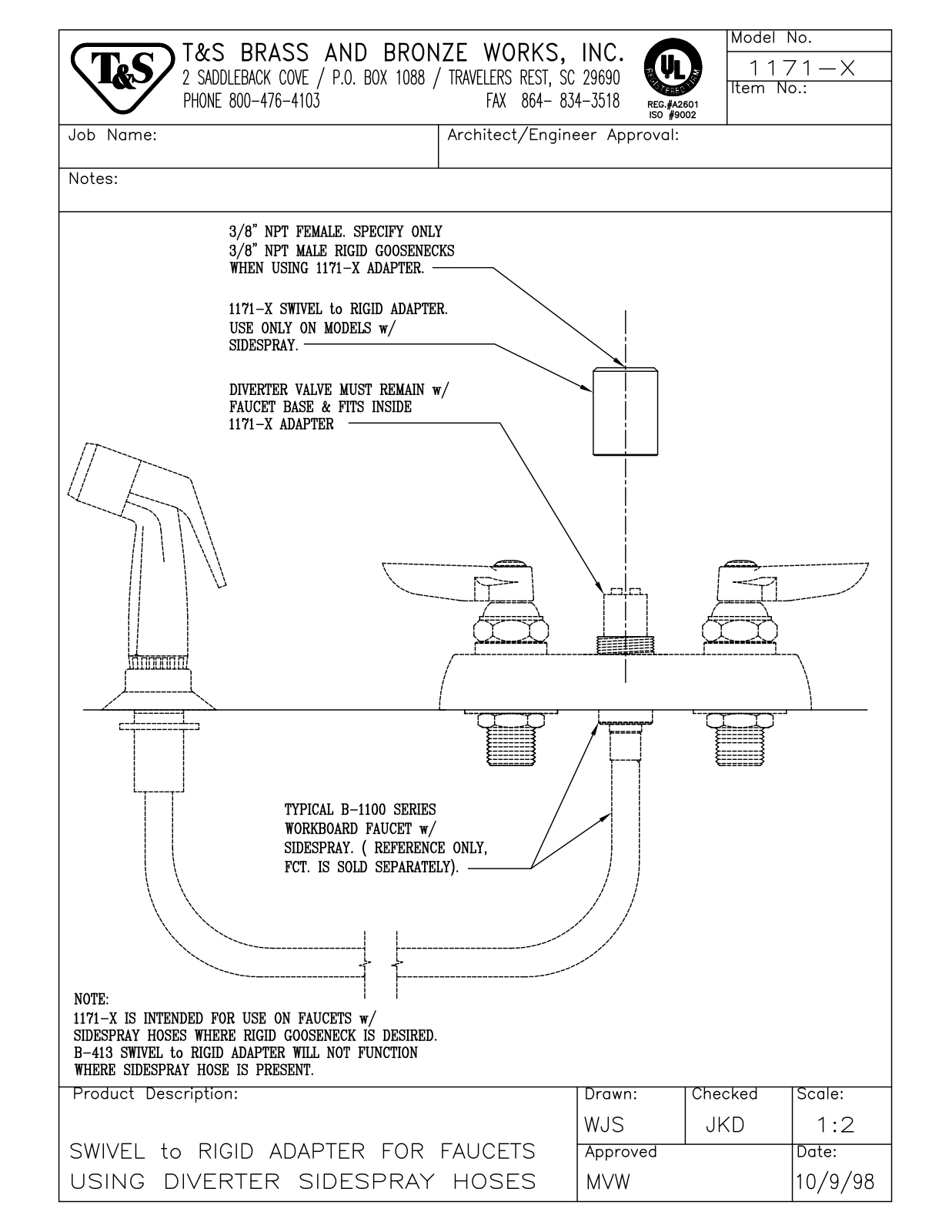 T&S Brass 1171-X User Manual