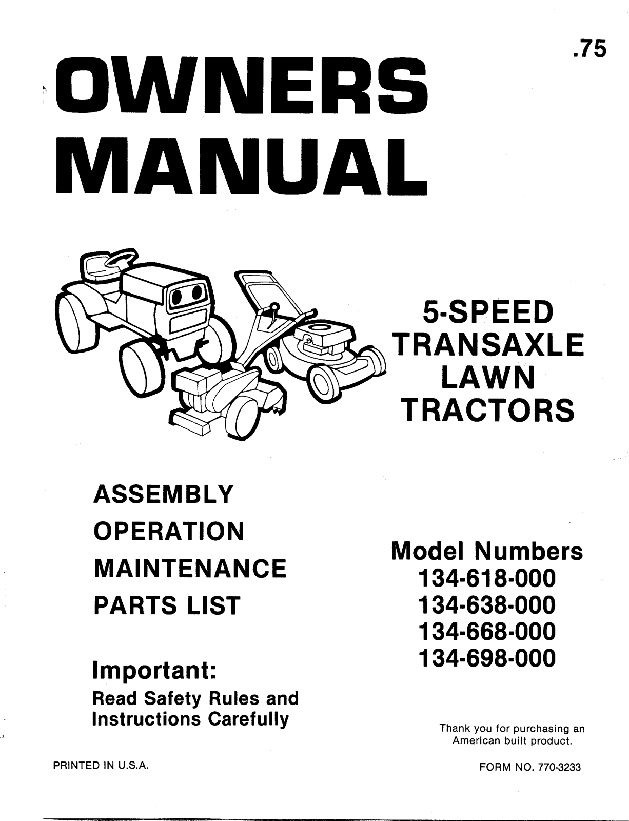 MTD 134-698-000, 134-638-000, 134-618-000, 134-668-000 User Manual