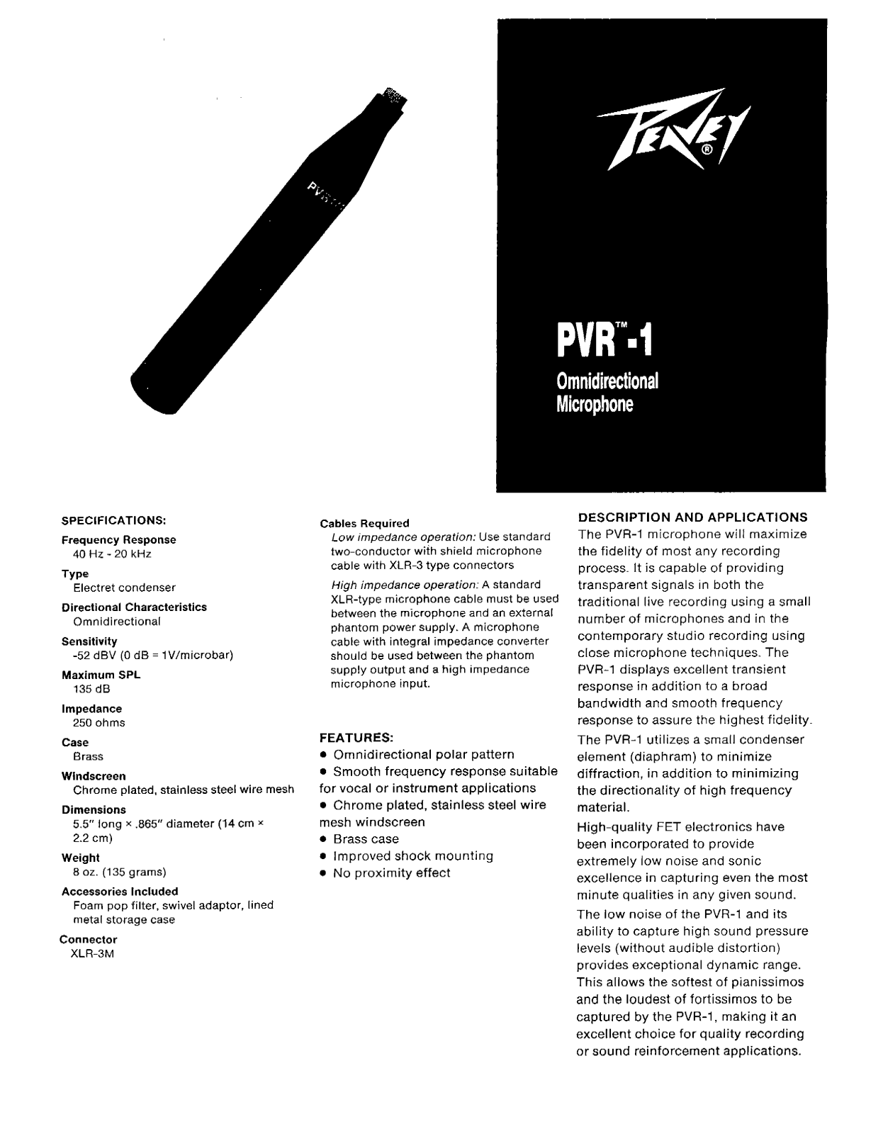 Peavey PVR-1 User Manual