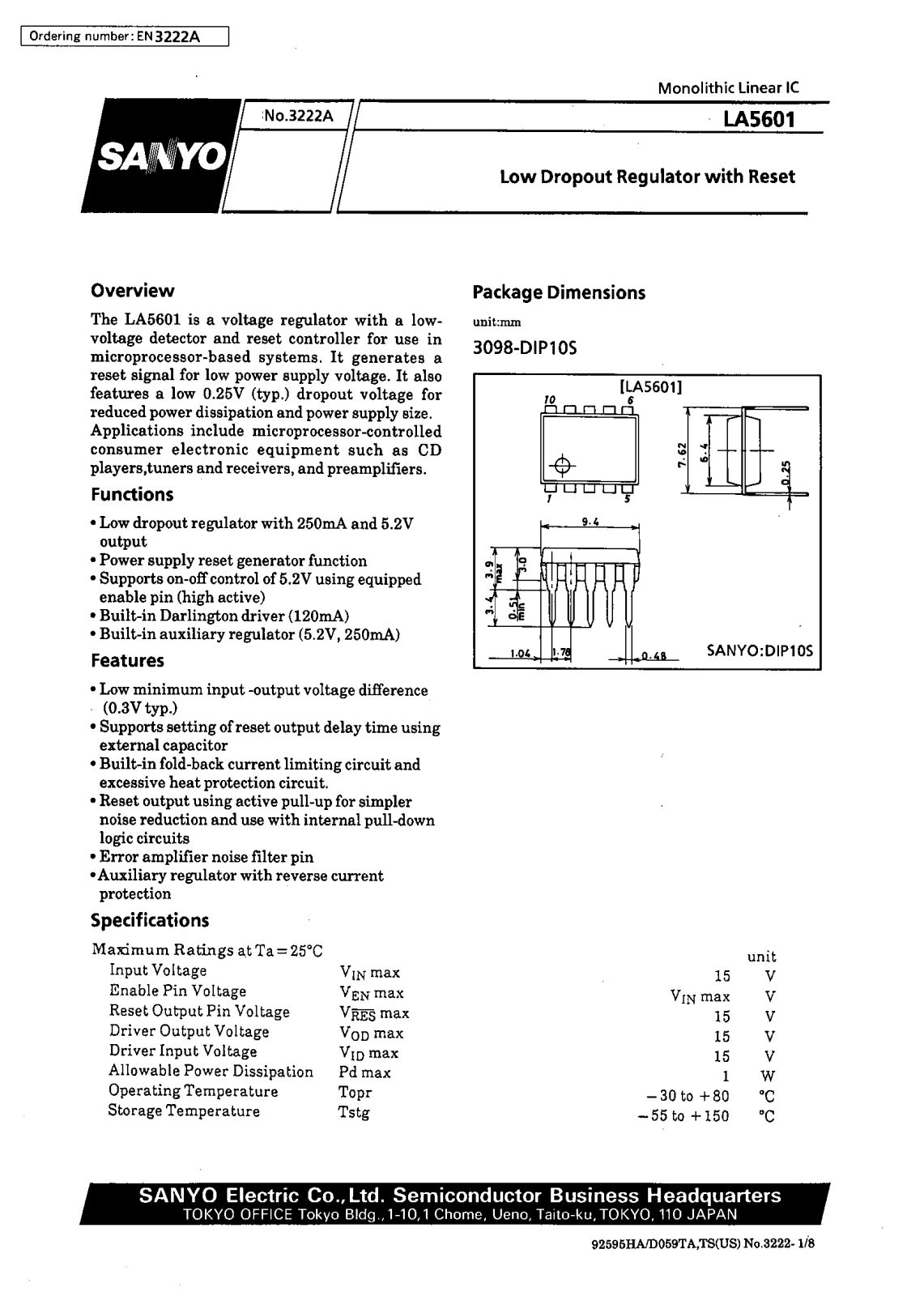 SANYO LA5601 Datasheet