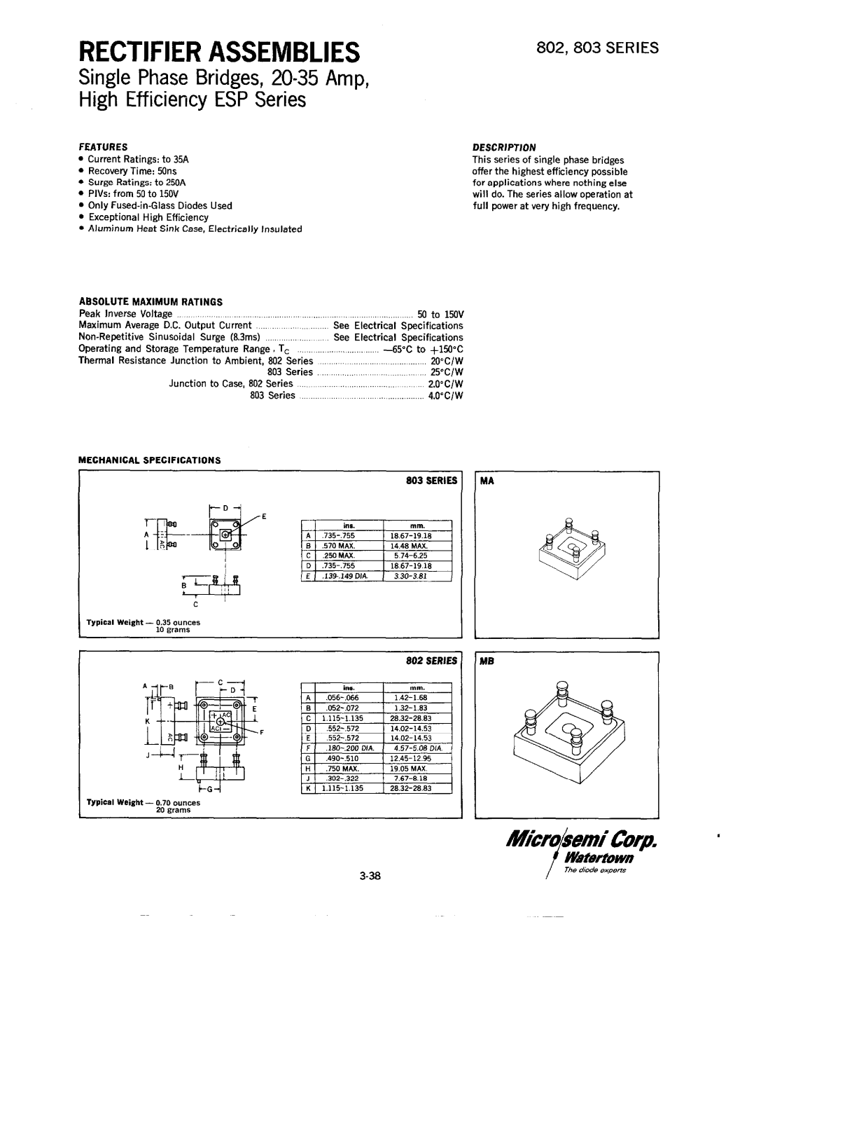 Microsemi Corporation 803-4, 803-3, 803-2, 803-1, 802-4 Datasheet