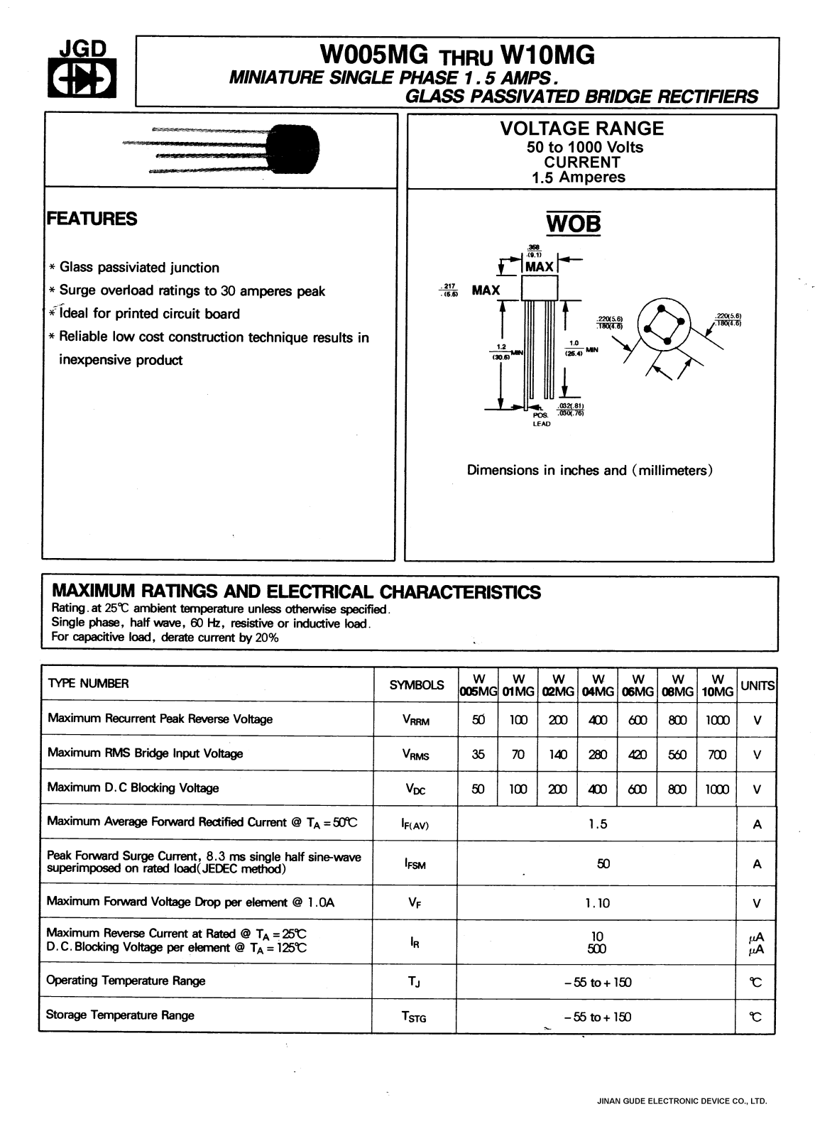 JGD W08MG, W10MG, W06MG, W04MG, W02MG Datasheet