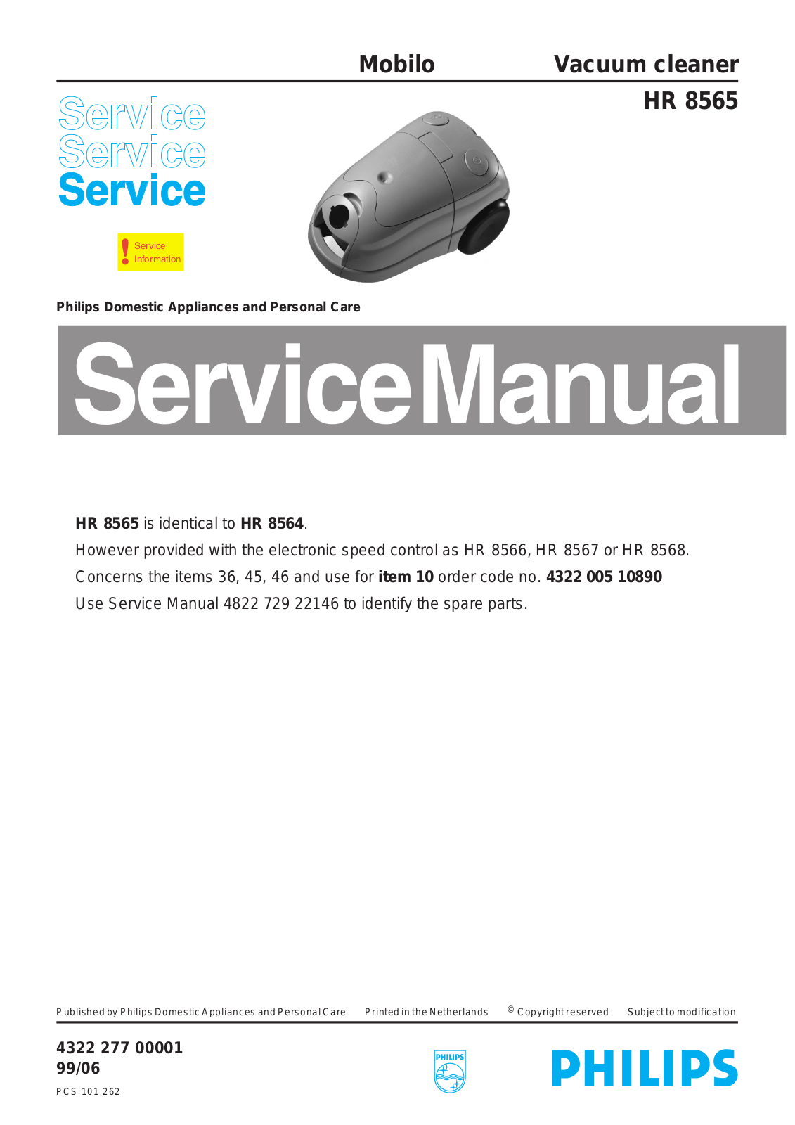 Philips HR 8565 Service Manual