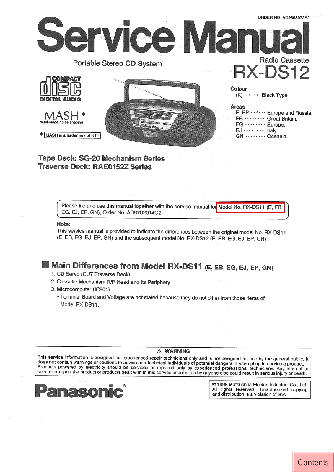 JVC RX DS12 E, RX DS12 EP, RX DS12  EB, RX DS12  EG, RX DS12  EJ Service Manual