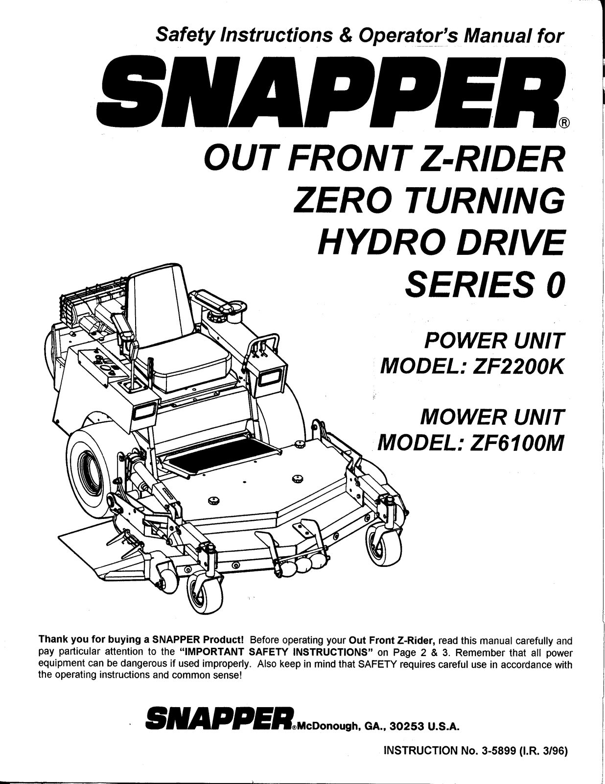 Snapper ZF6100M User Manual