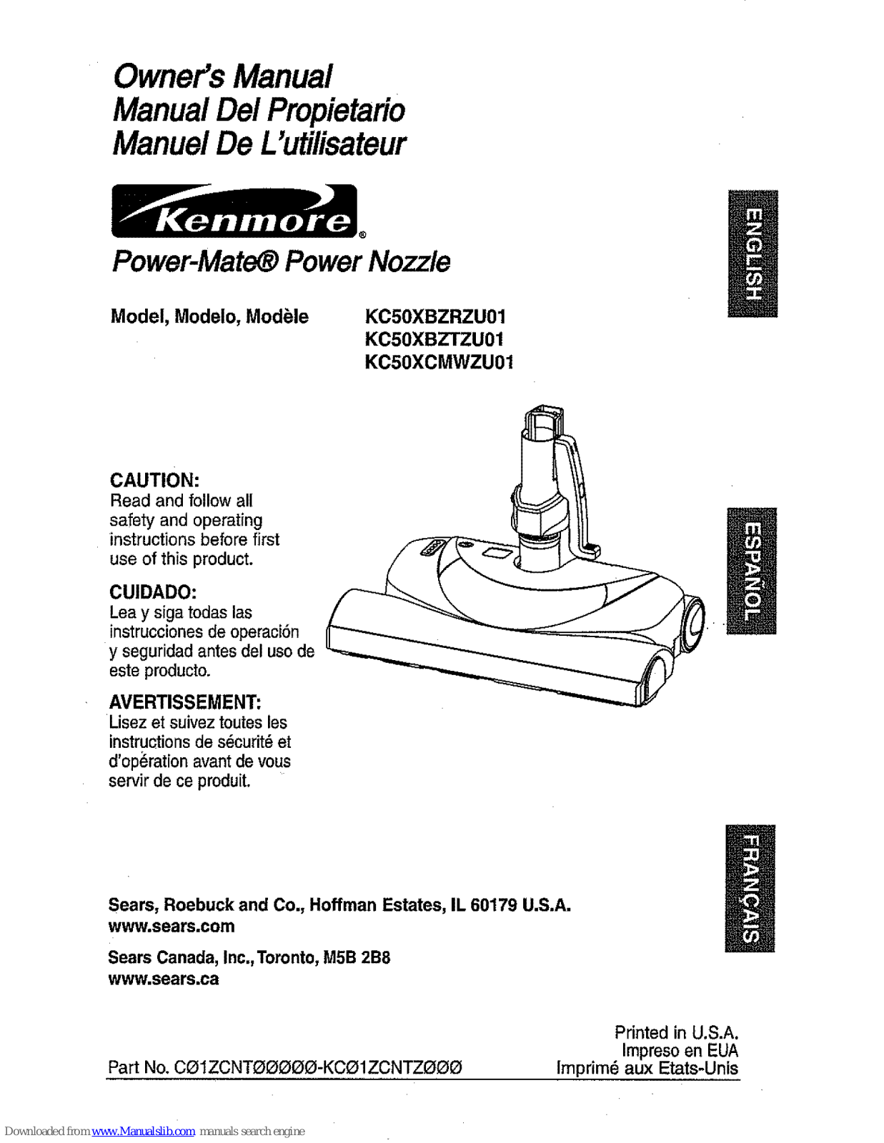 Kenmore Power-Mate KC50XBZRZU01, Power-Mate KC50XCMWZU01, Power-Mate KC50XBZTZU01, KC01ZCNTZ000 Owner's Manual - ManualMachine.com