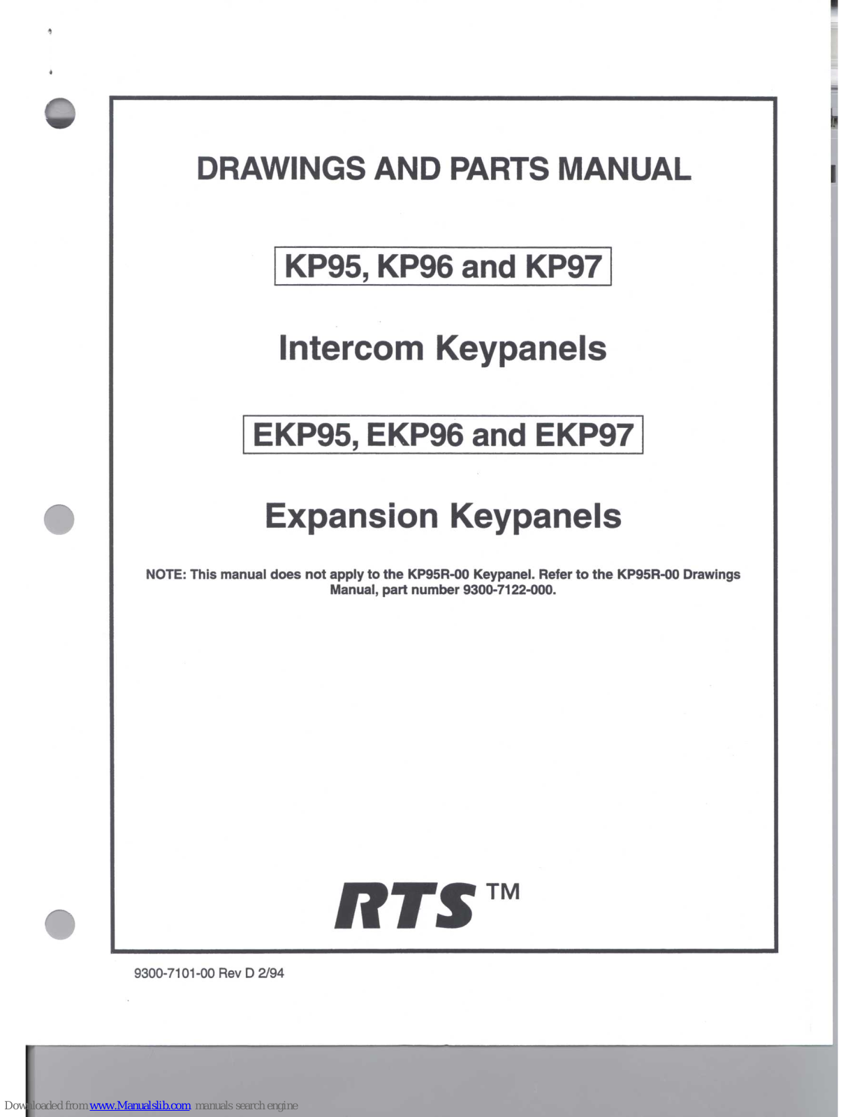 RTS KP-96, KP-97, KP95, EKP-96, EKP-97 Parts Manual