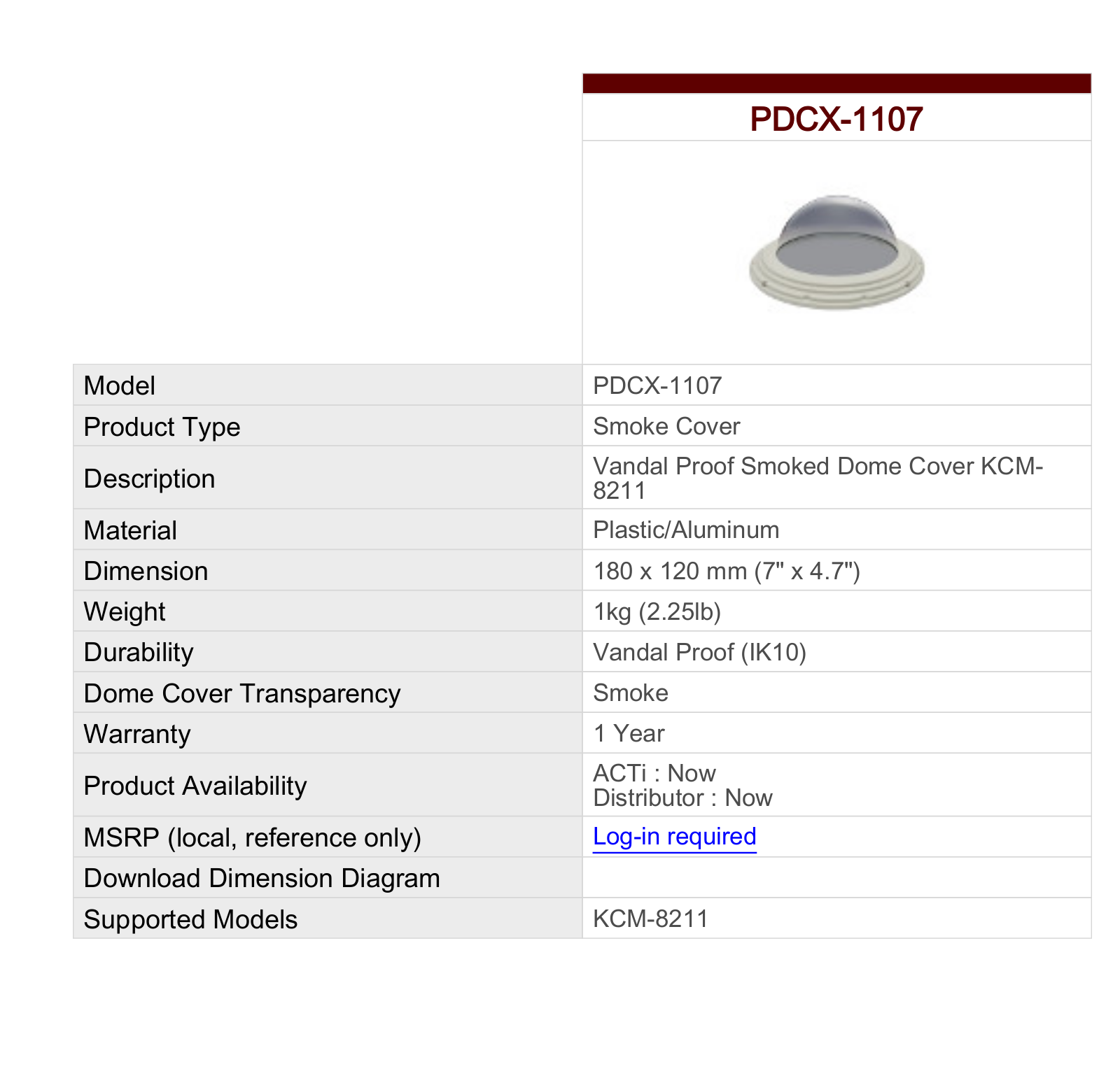 ACTi PDCX-1107 Specsheet