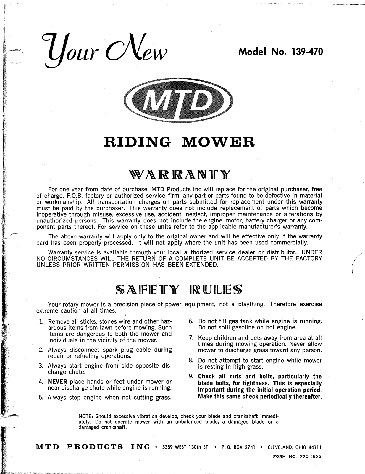 MTD 139-470 User Manual