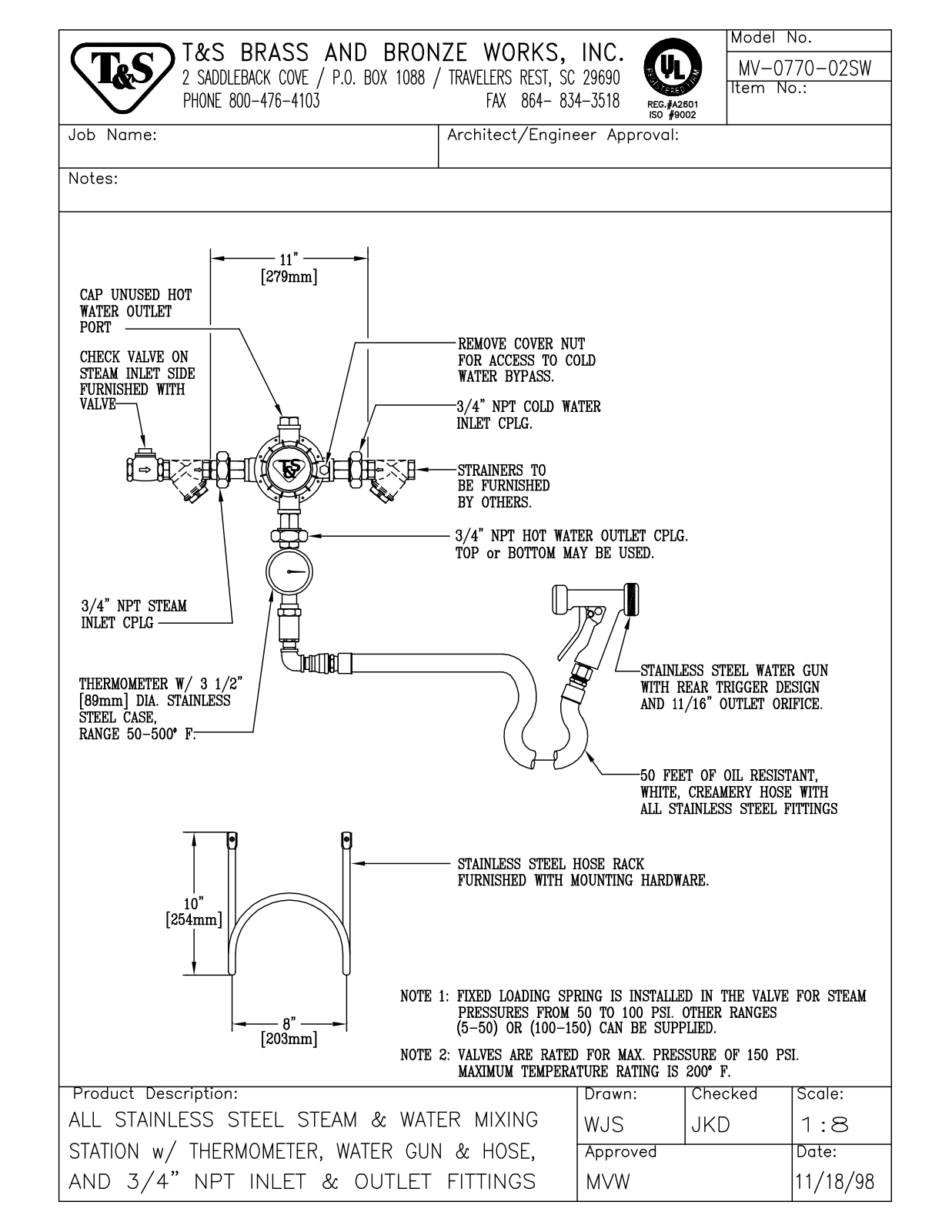 T&S Brass MV-0770-02SW User Manual