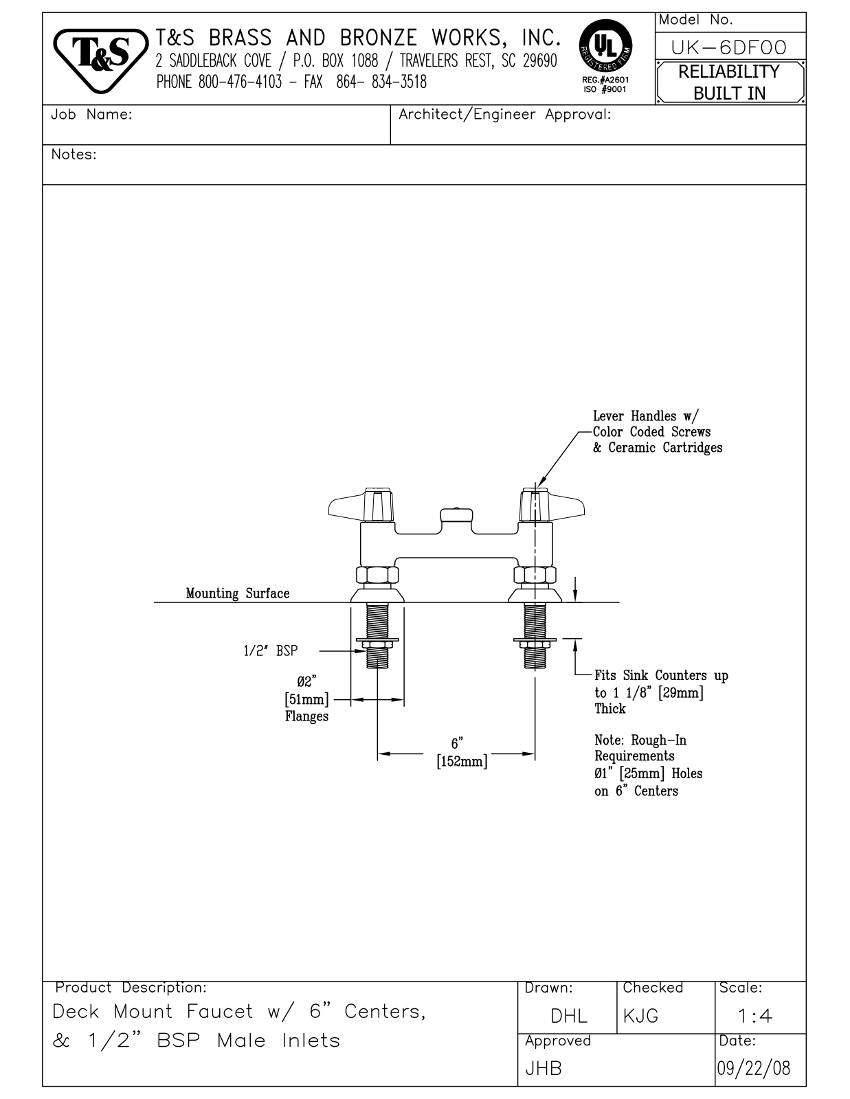 T&S Brass UK-6DF00 User Manual