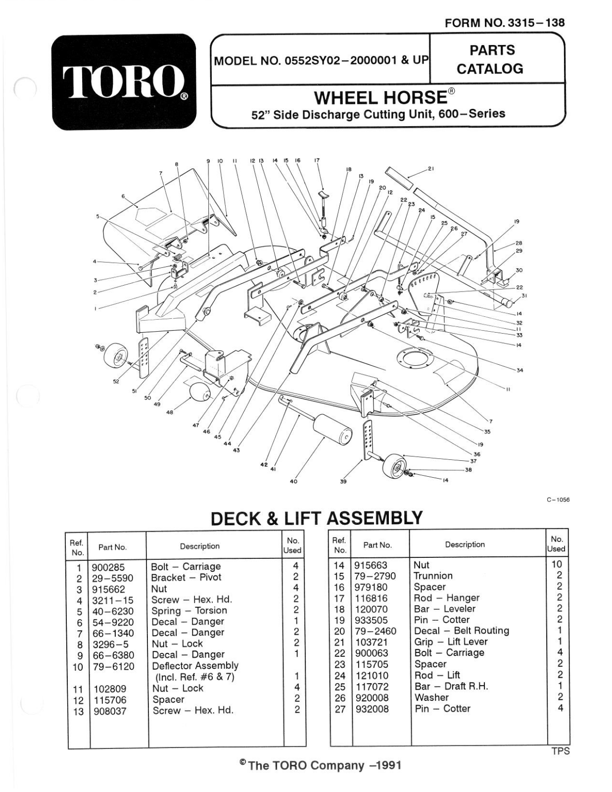 Toro 05-52SY02 Parts Catalogue