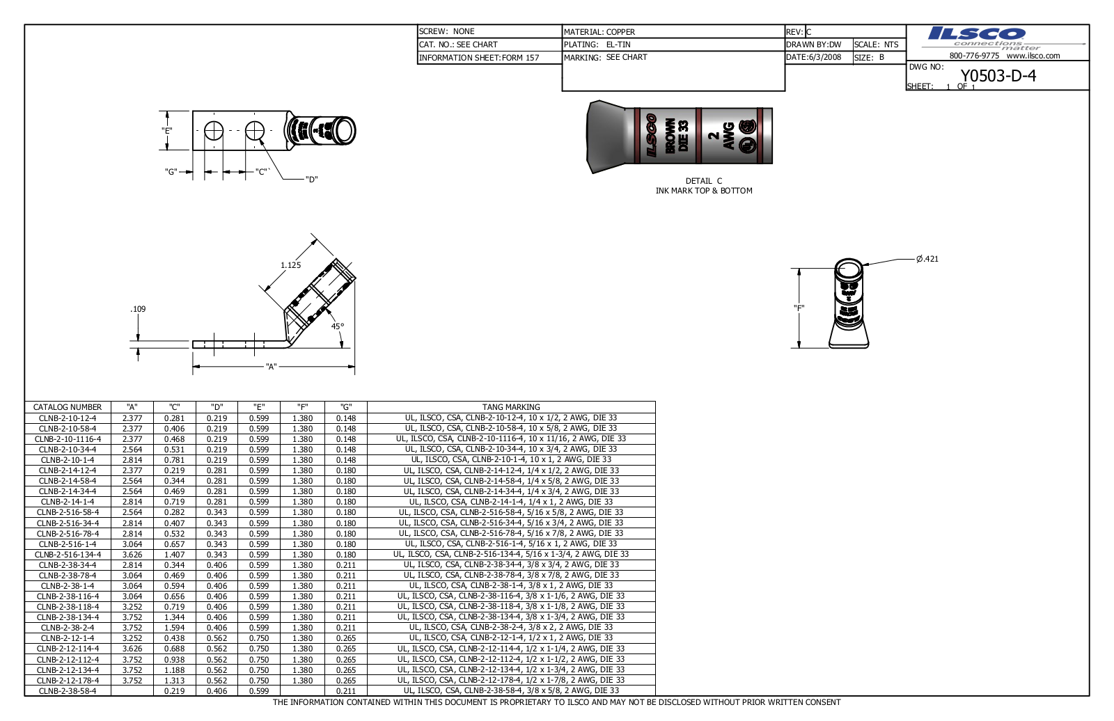 Ilsco CLNB-2-14-34-4 Data sheet