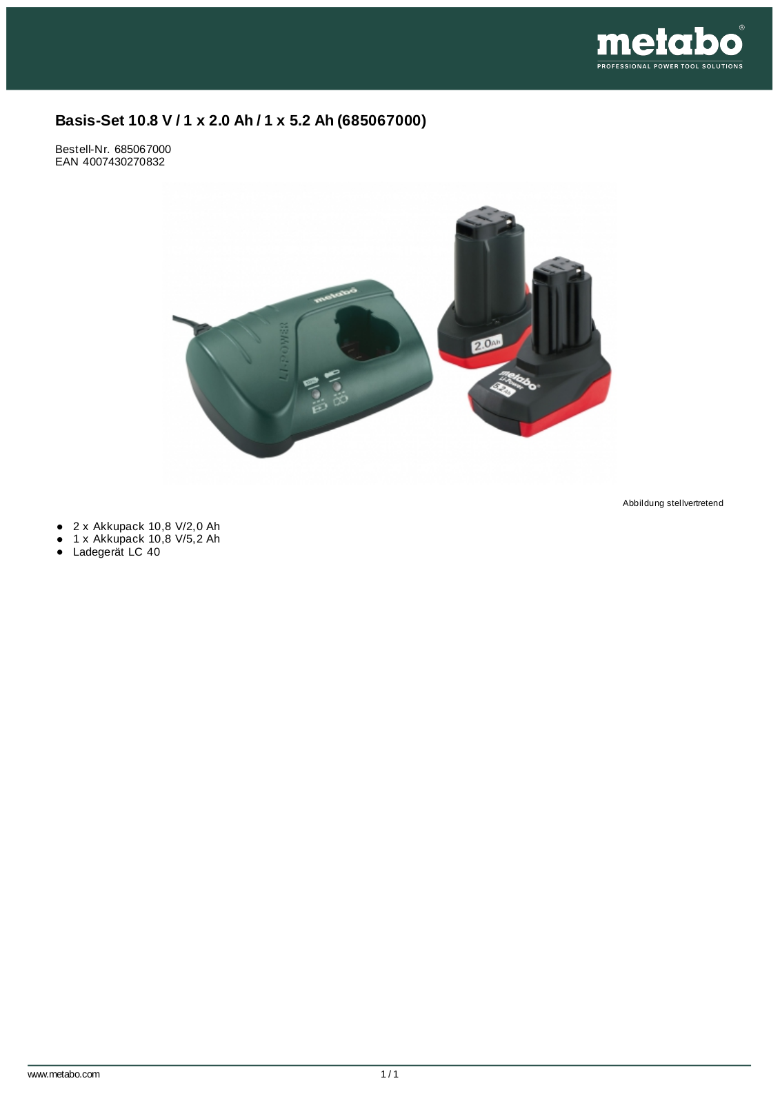 Metabo Basis-Set 10.8 V Technical data