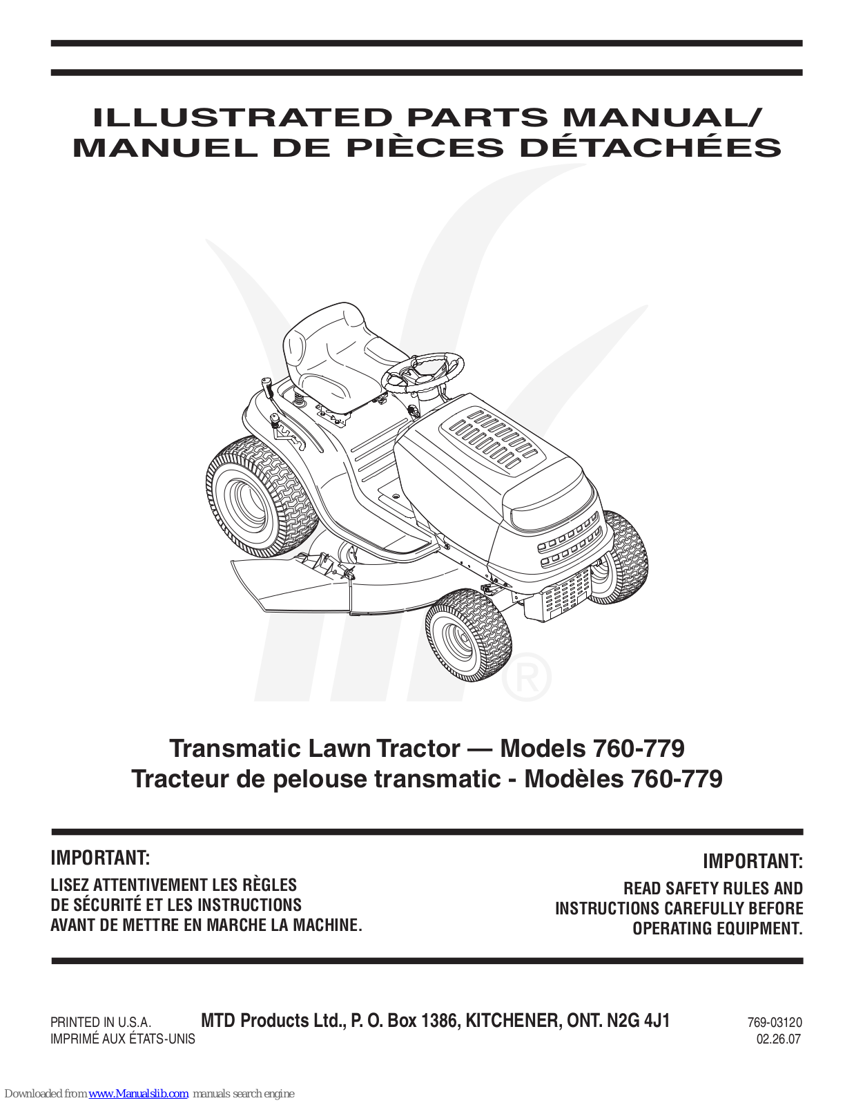 MTD 760, 761, 764, 765, 766 Parts Manual