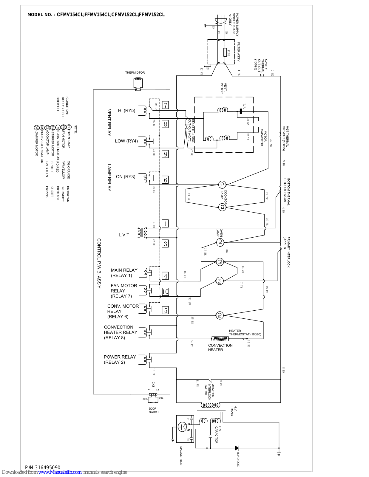 Frigidaire FFMV152CLB, FFMV152CLW, FFMV154CLS, CFMV154CL, FFMV154CL Wiring Diagram