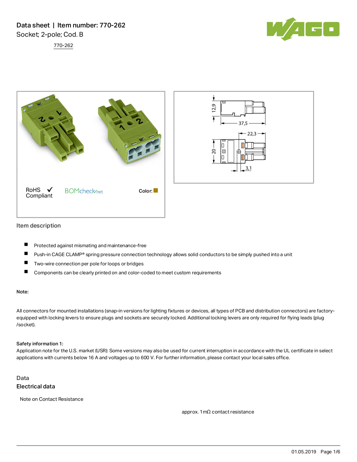 Wago 770-262 Data Sheet