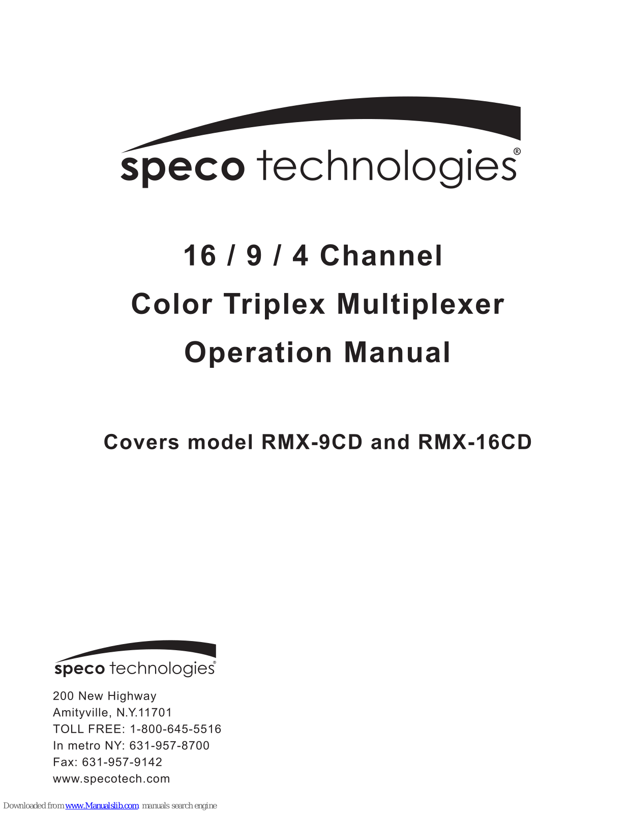 Speco RMX-9CD, RMX16CD Operation Manual