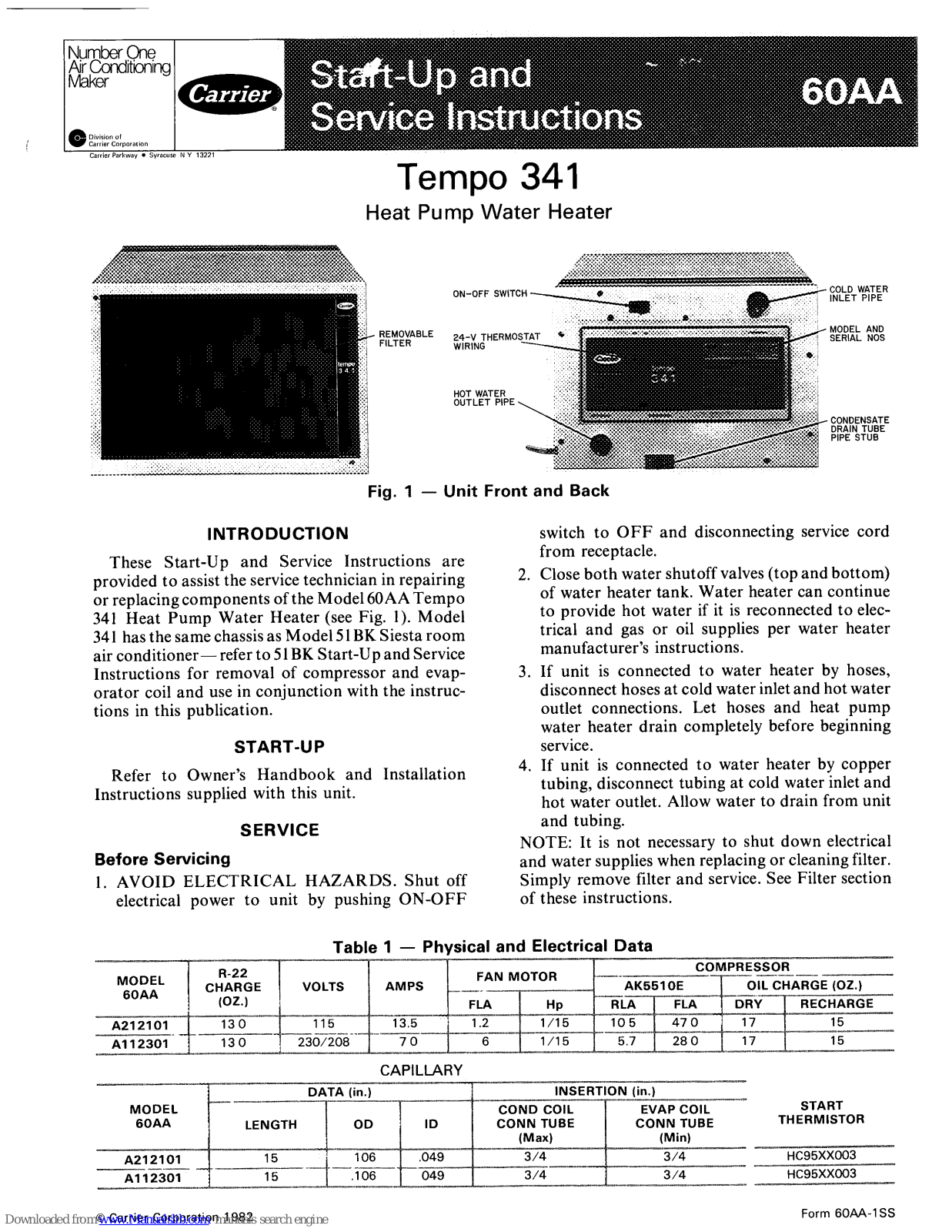 Carrier TEMPO 341 Service Manual