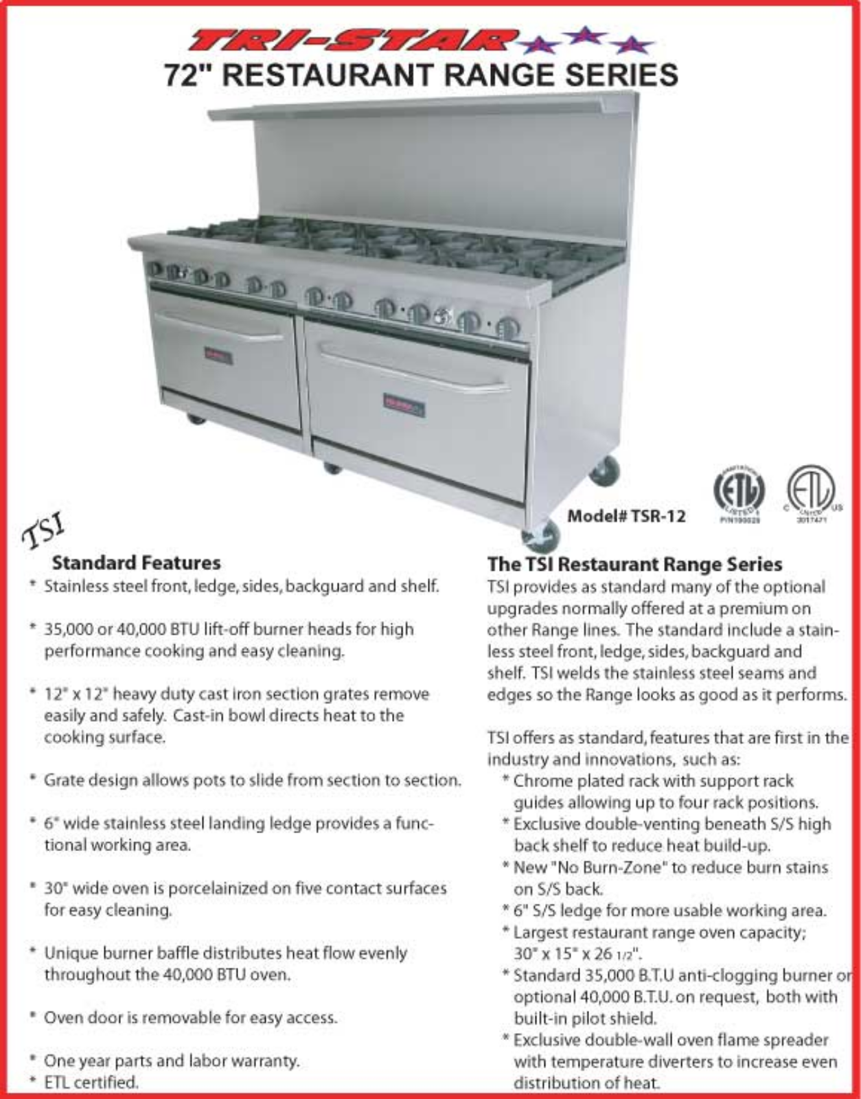 Tri-Star TSR-12 Specifications