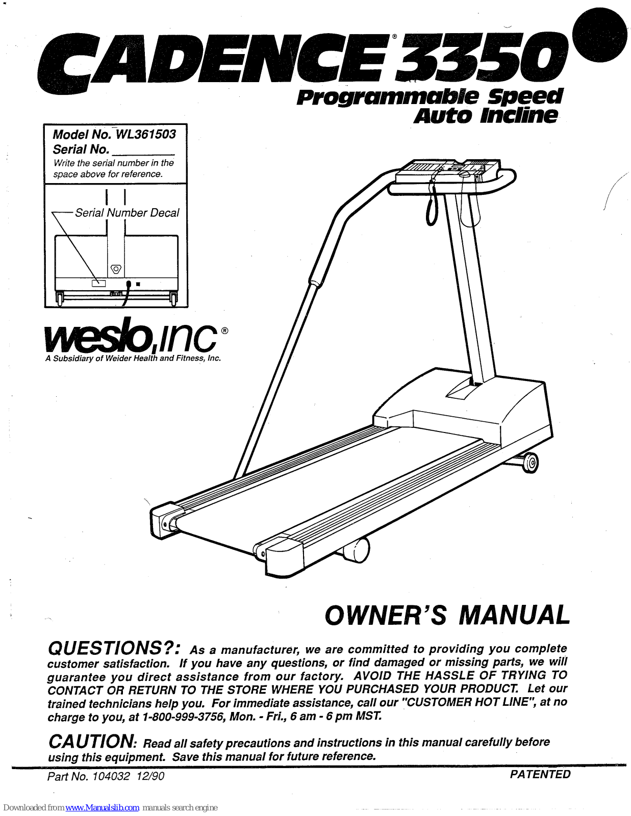 Weslo Cadence 3350 User Manual