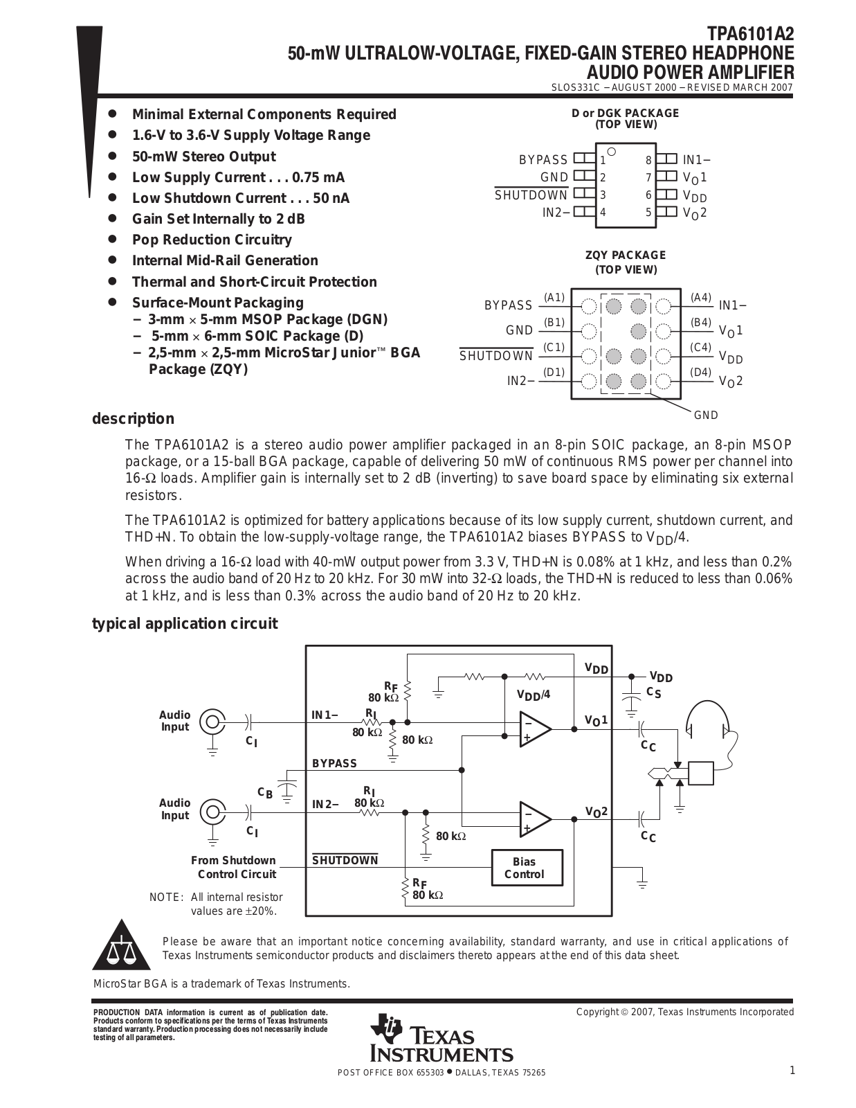 TEXAS INSTRUMENTS TPA6104A2 Technical data