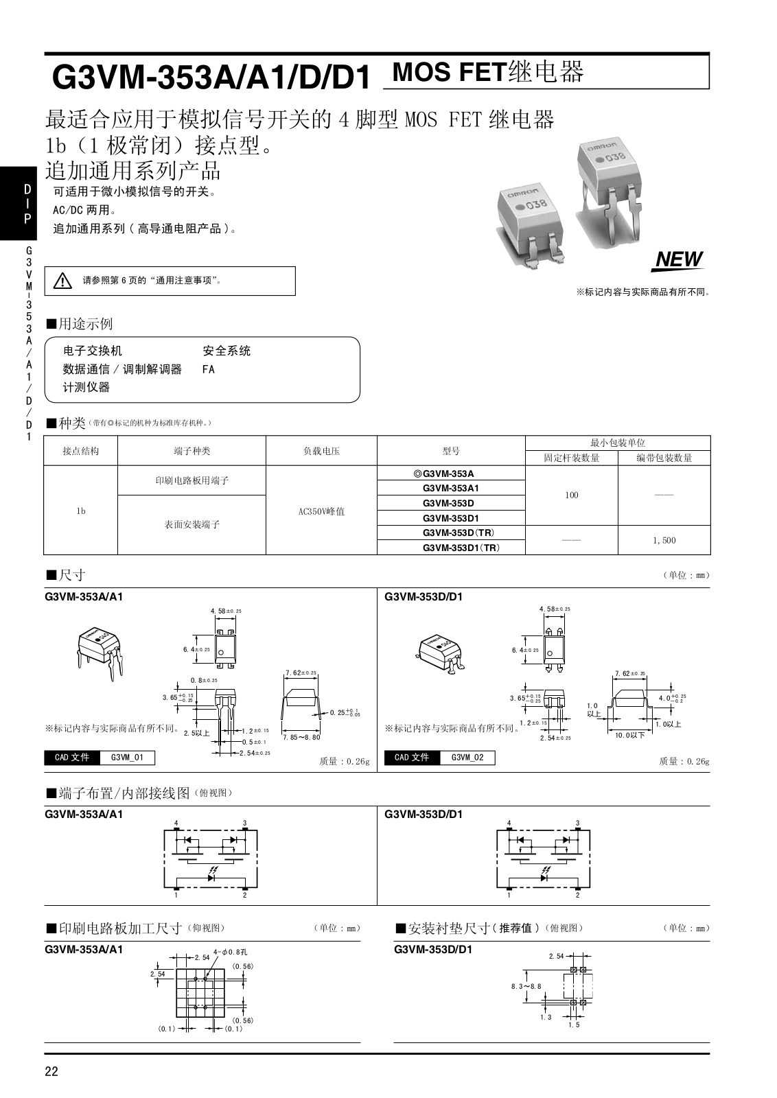 OMRON G3VM-353A, G3VM-353A1, G3VM-353D, G3VM-353D1 User Manual