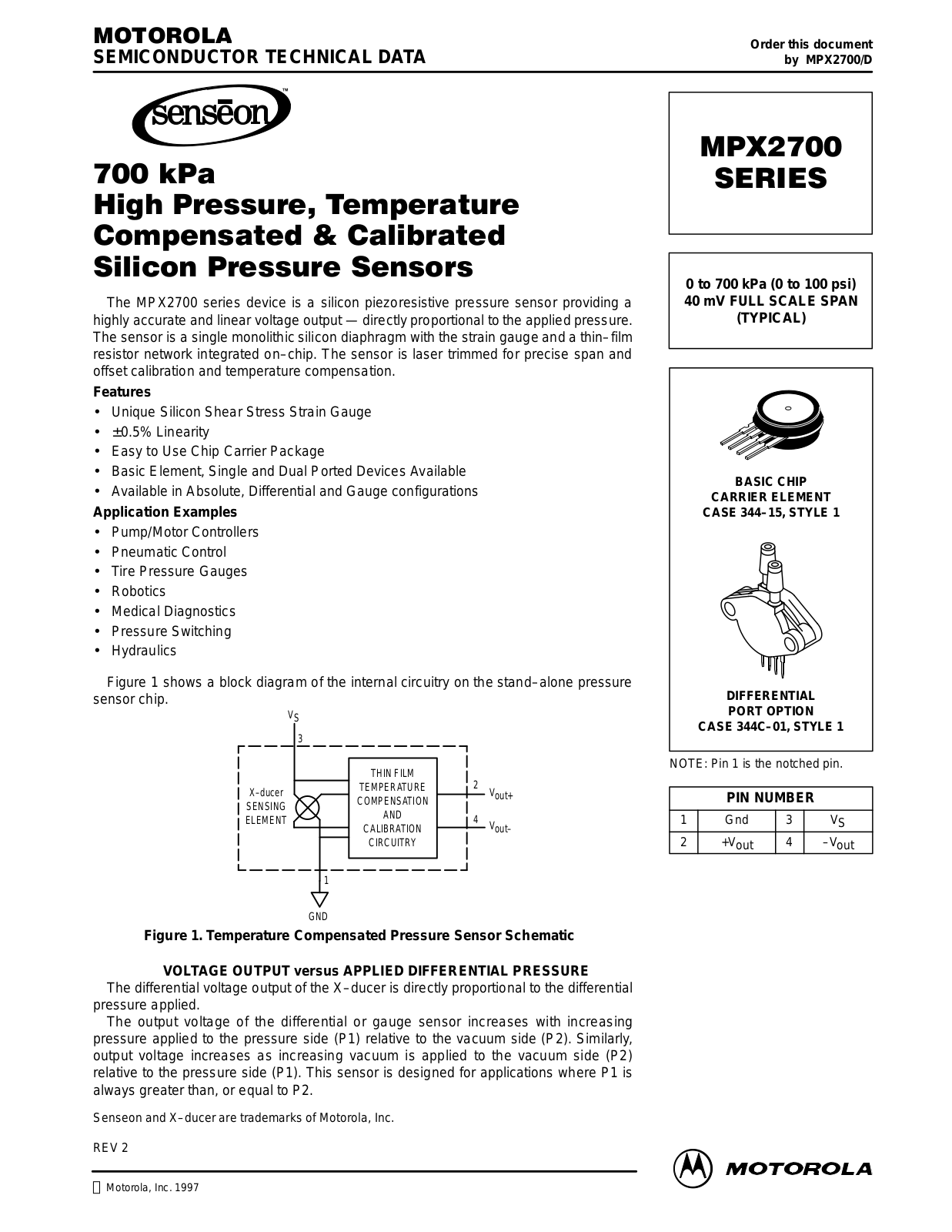 Motorola MPX2700GP, MPX2700GS, MPX2700GSX, MPX2700D, MPX2700GVSX Datasheet