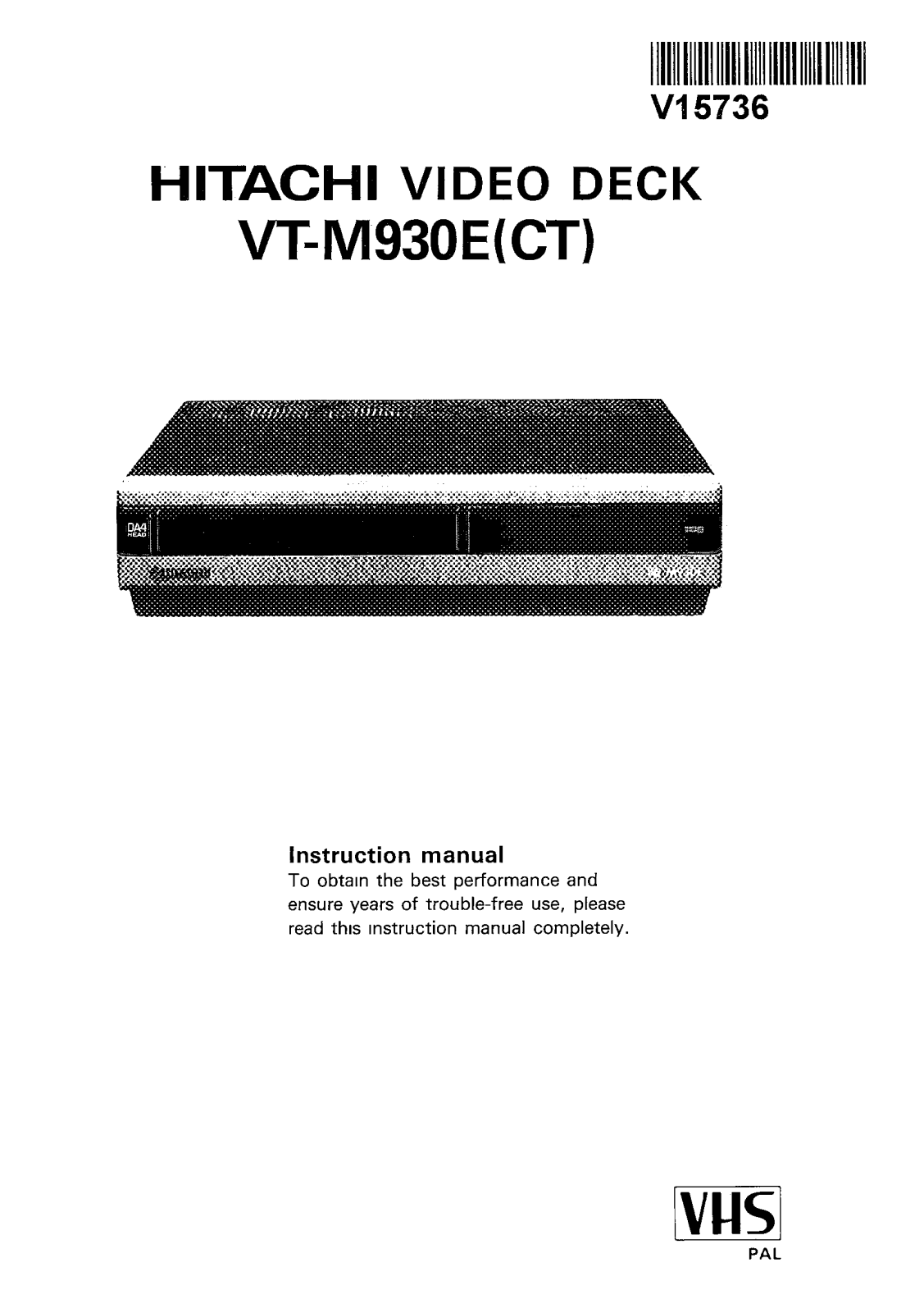 Hitachi VTM930ECT User Manual