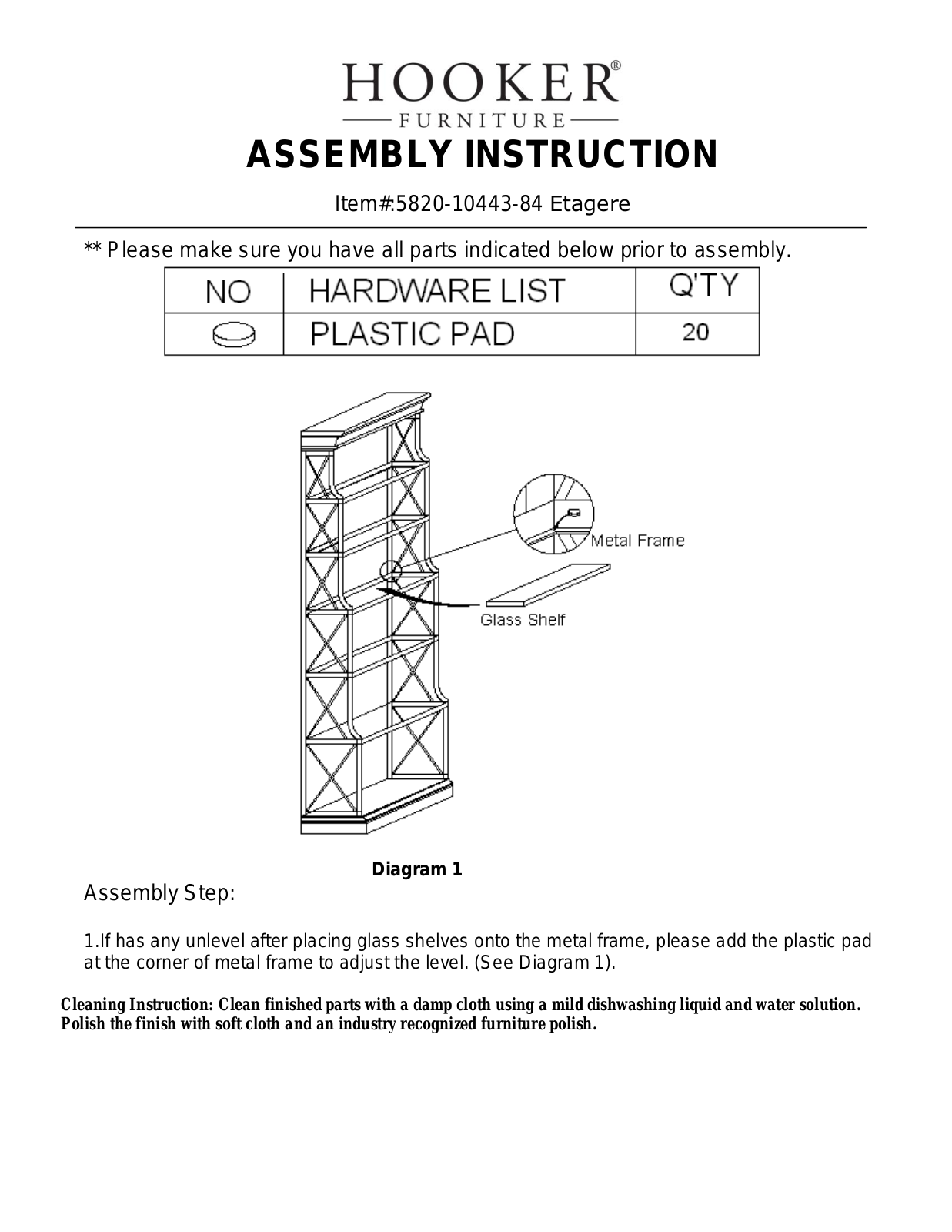 Hooker Furniture 58201044384 Assembly Guide