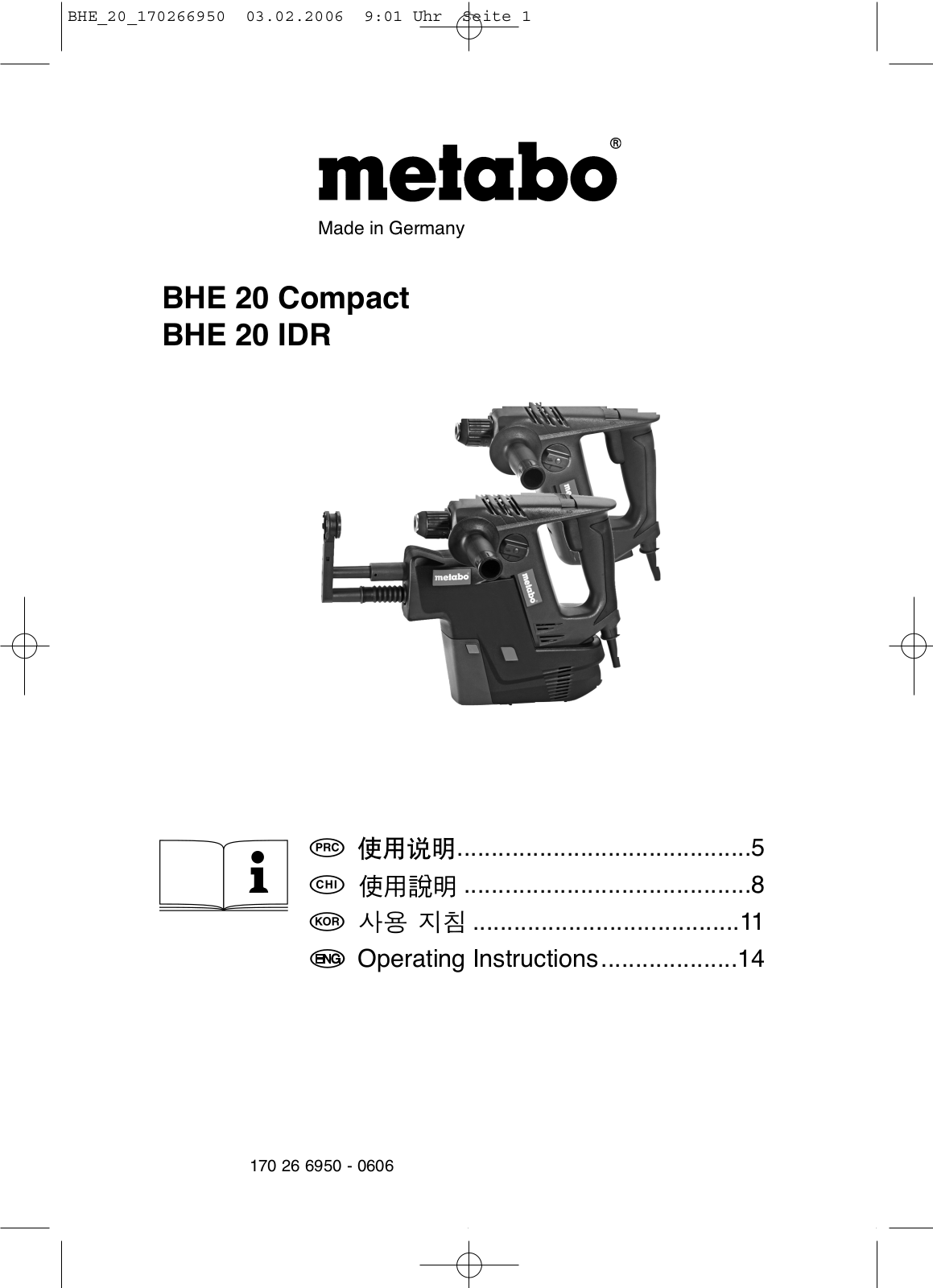 Metabo BHE 20 Compact, BHE 20 IDR User guide - ManualMachine.com