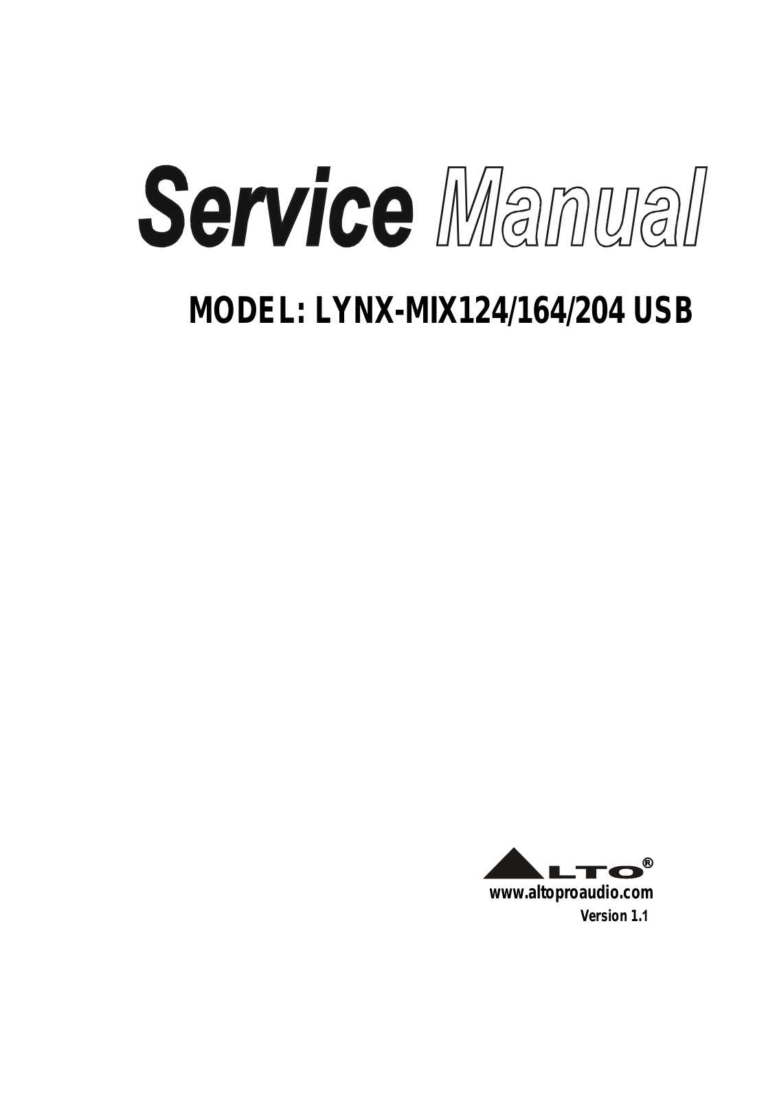 Alto LYNX-MIX124, LYNX-MIX164, LYNX-MIX204 Service Manual