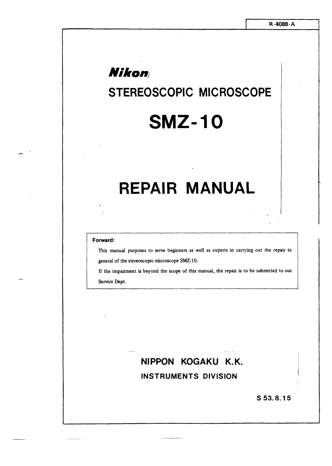 Nikon SMZ-10 User Manual