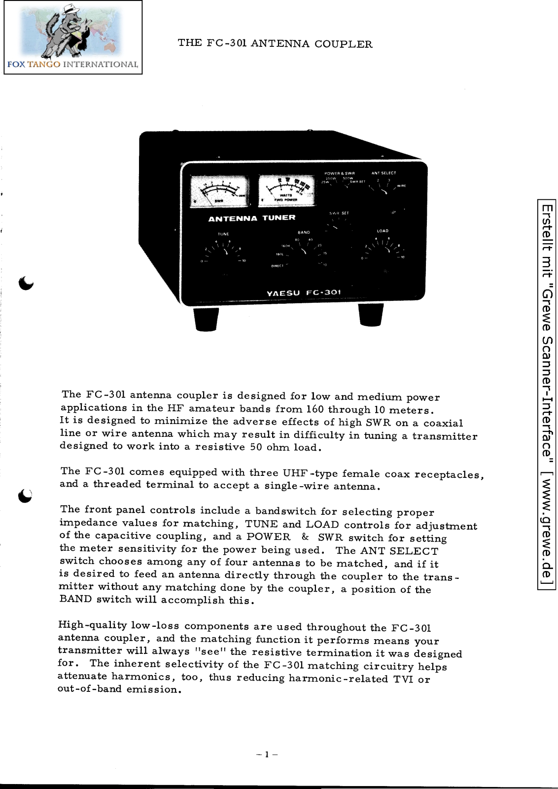 Yaesu FC-301 User Guide