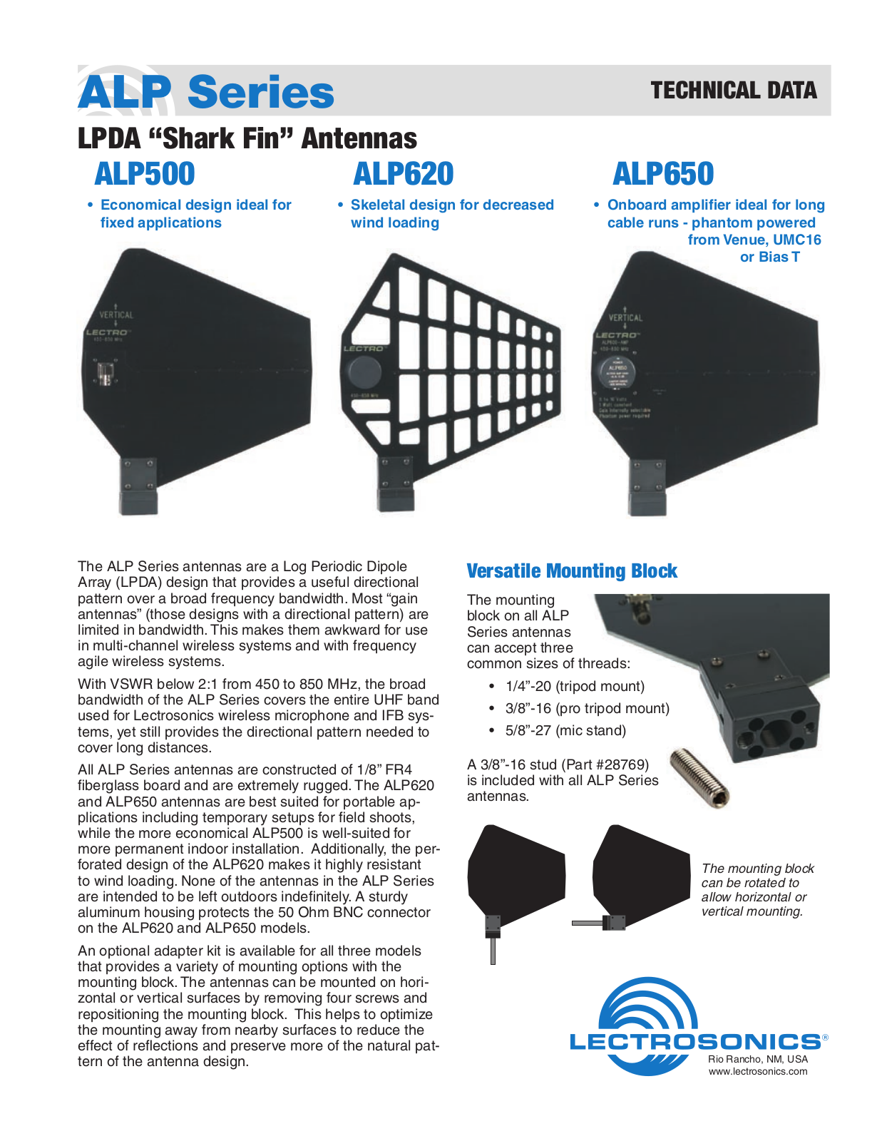 Lectrosonics ALP500, ALP620 User Manual