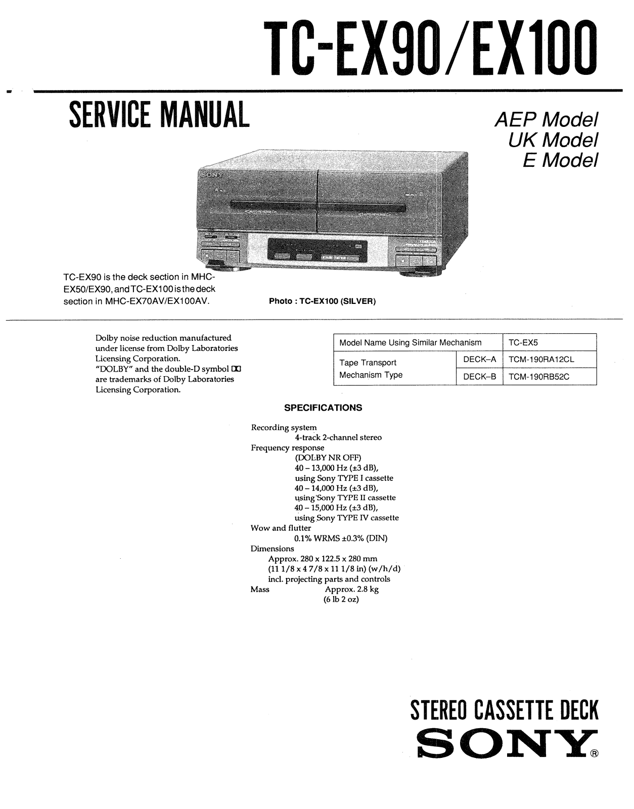 Sony TCEX-100, TCEX-90 Service manual