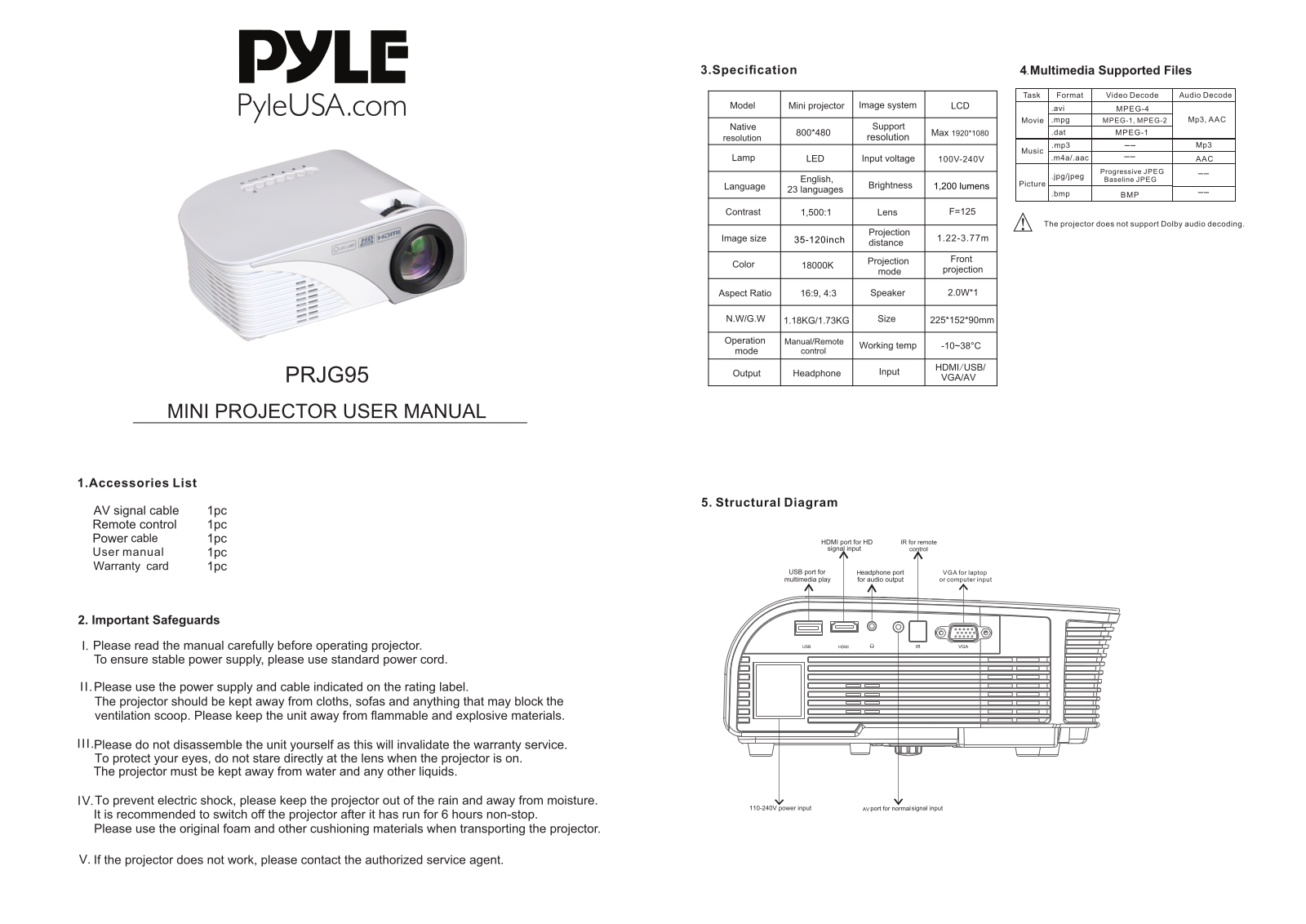 Pyle Pro PRJG95 User Manual