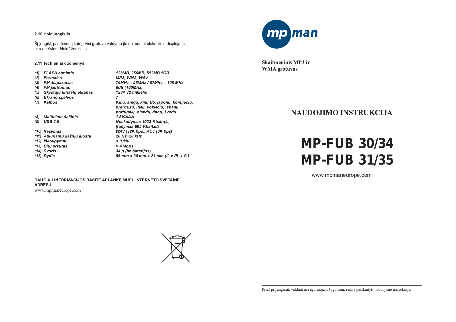 Mpman MP-FUB31, MP-FUB30 User Manual