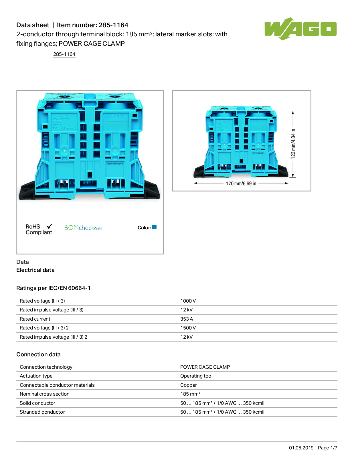 Wago 285-1164 Data Sheet