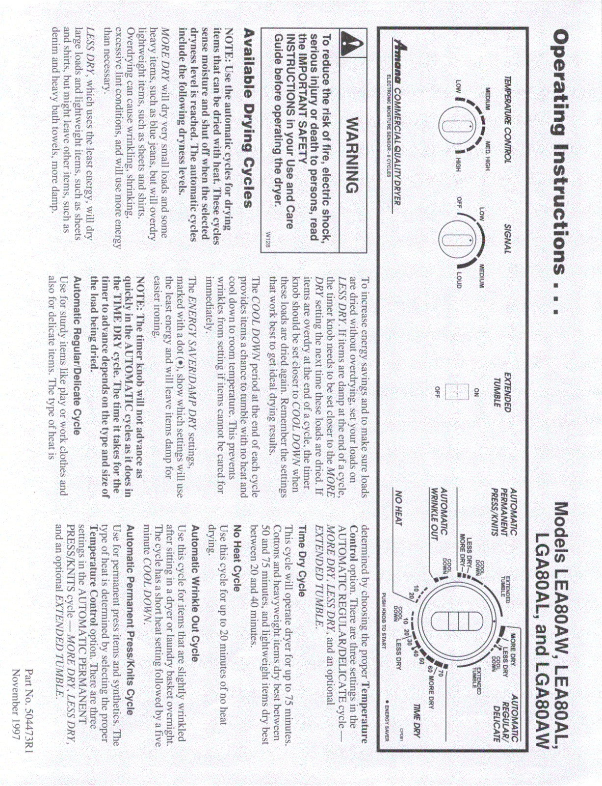 Amana LGA80AL, LGA80AW User Manual