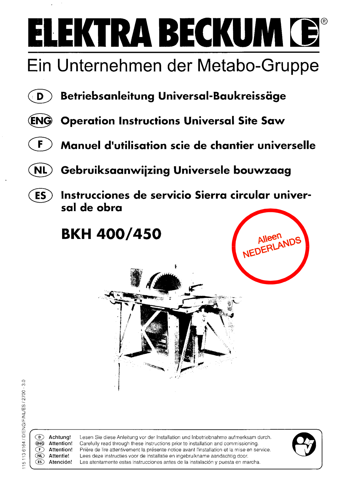 ELEKTRA BECKUM BIKH 400, BIKH 450 User guide - ManualMachine.com