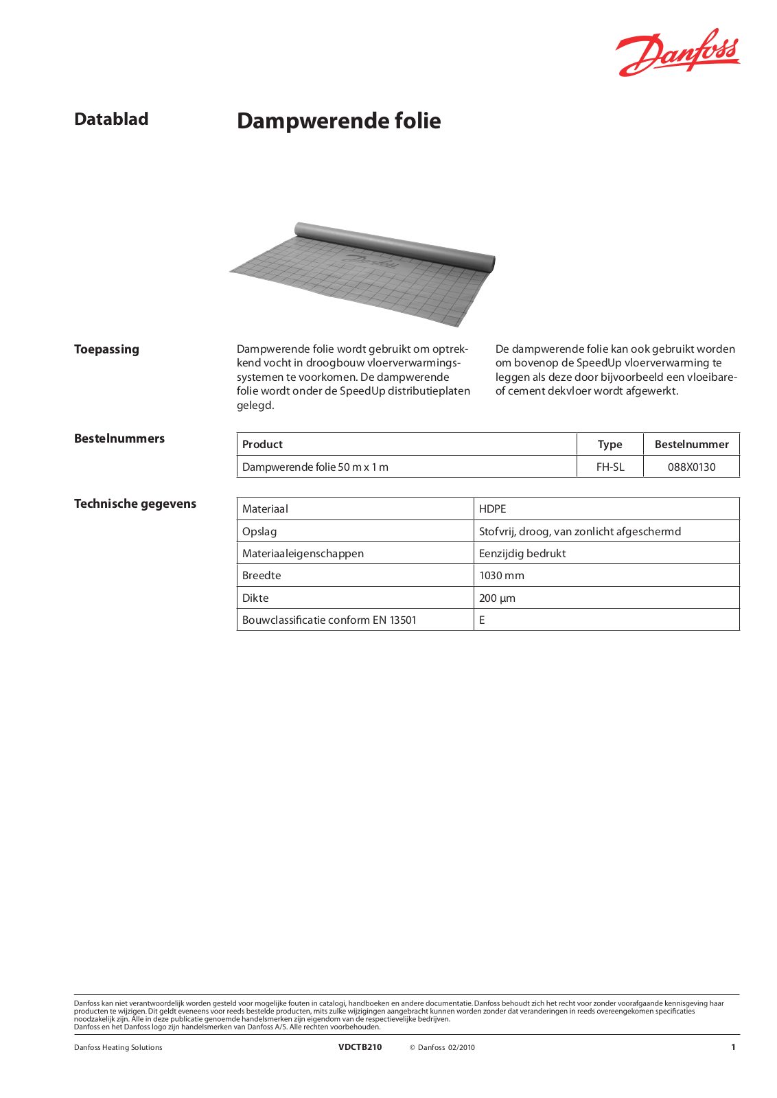 Danfoss Dampwerende folie Data sheet