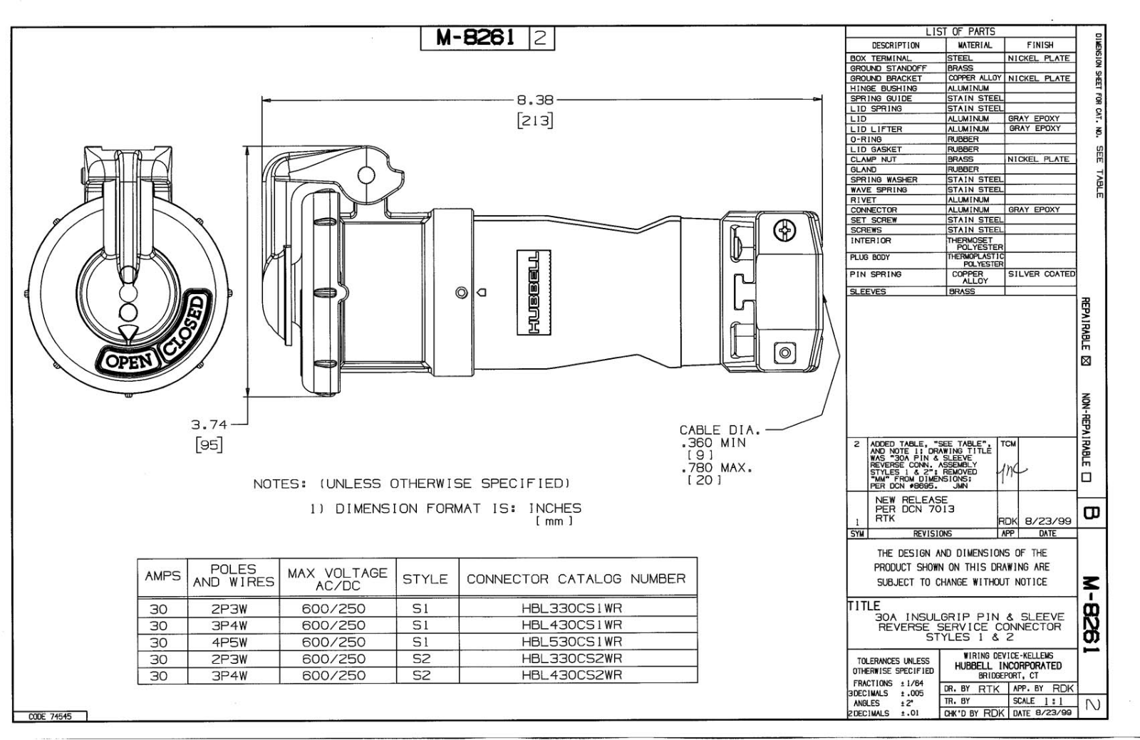 Hubbell HBL330CS1WR Reference Drawing