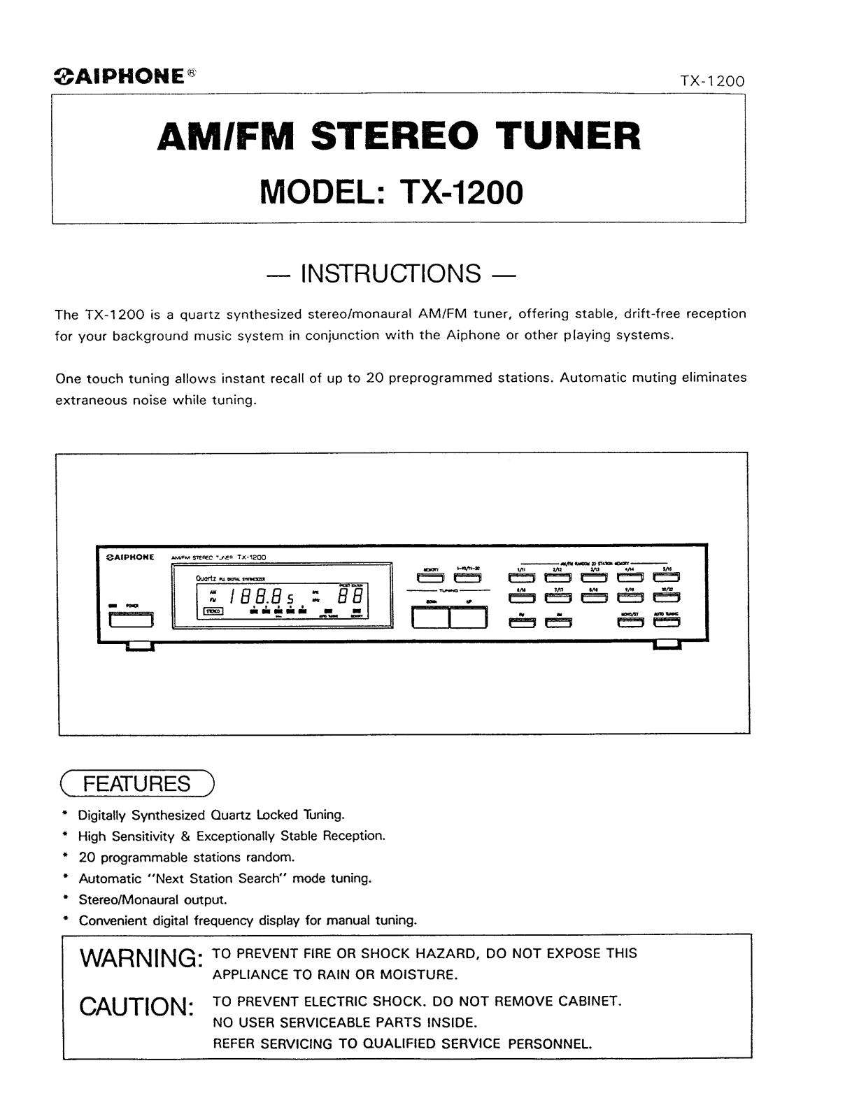 Aiphone TX-1200 User Manual