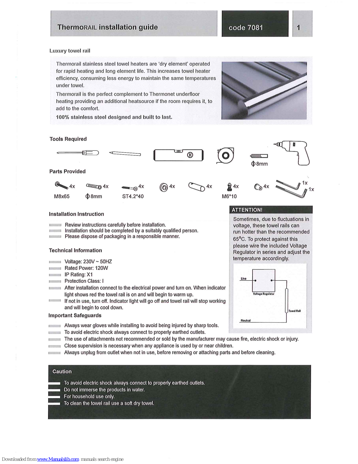 Thermogroupuk ThermoRAIL 7081 Installation Manual