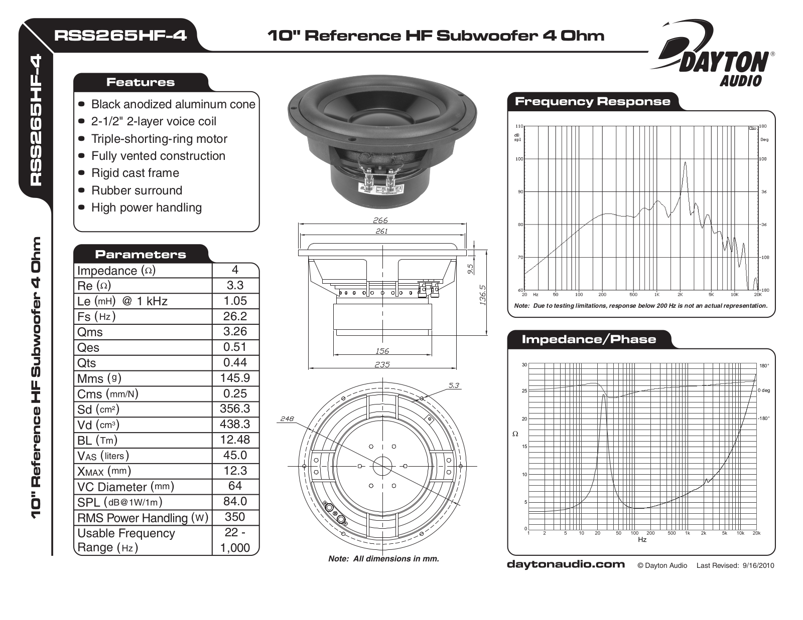 Dayton RSS265HF-4 User Manual